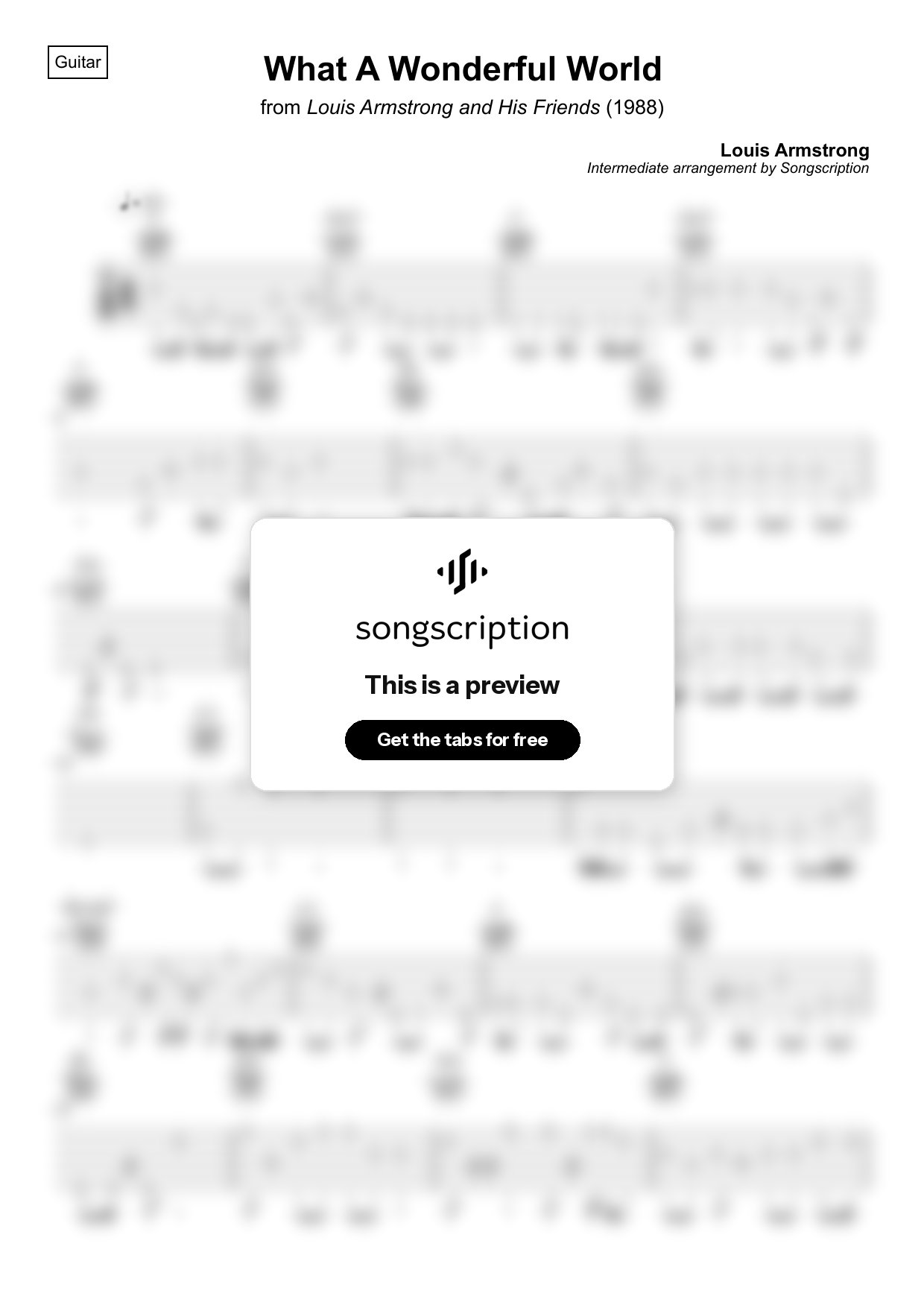 Intermediate Acoustic Guitar Tabs for "What A Wonderful World" by Louis Armstrong