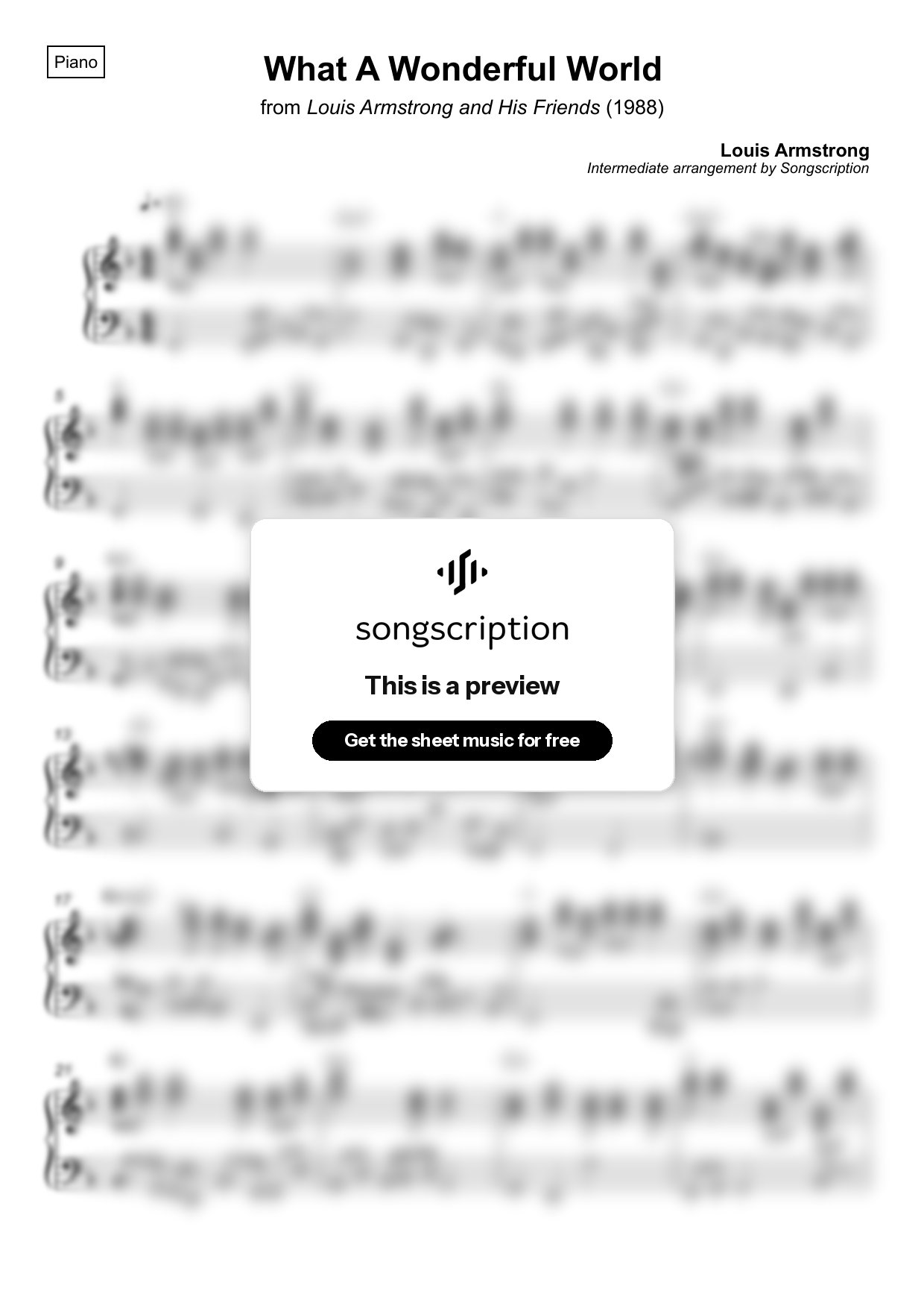 Intermediate Piano Sheet Music for "What A Wonderful World" by Louis Armstrong