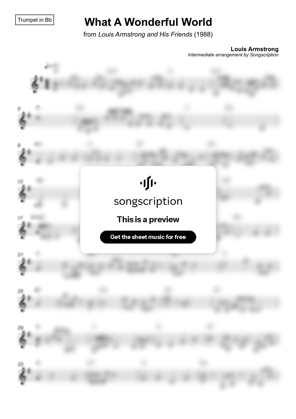 Intermediate Trumpet Sheet Music for "What A Wonderful World" by Louis Armstrong
