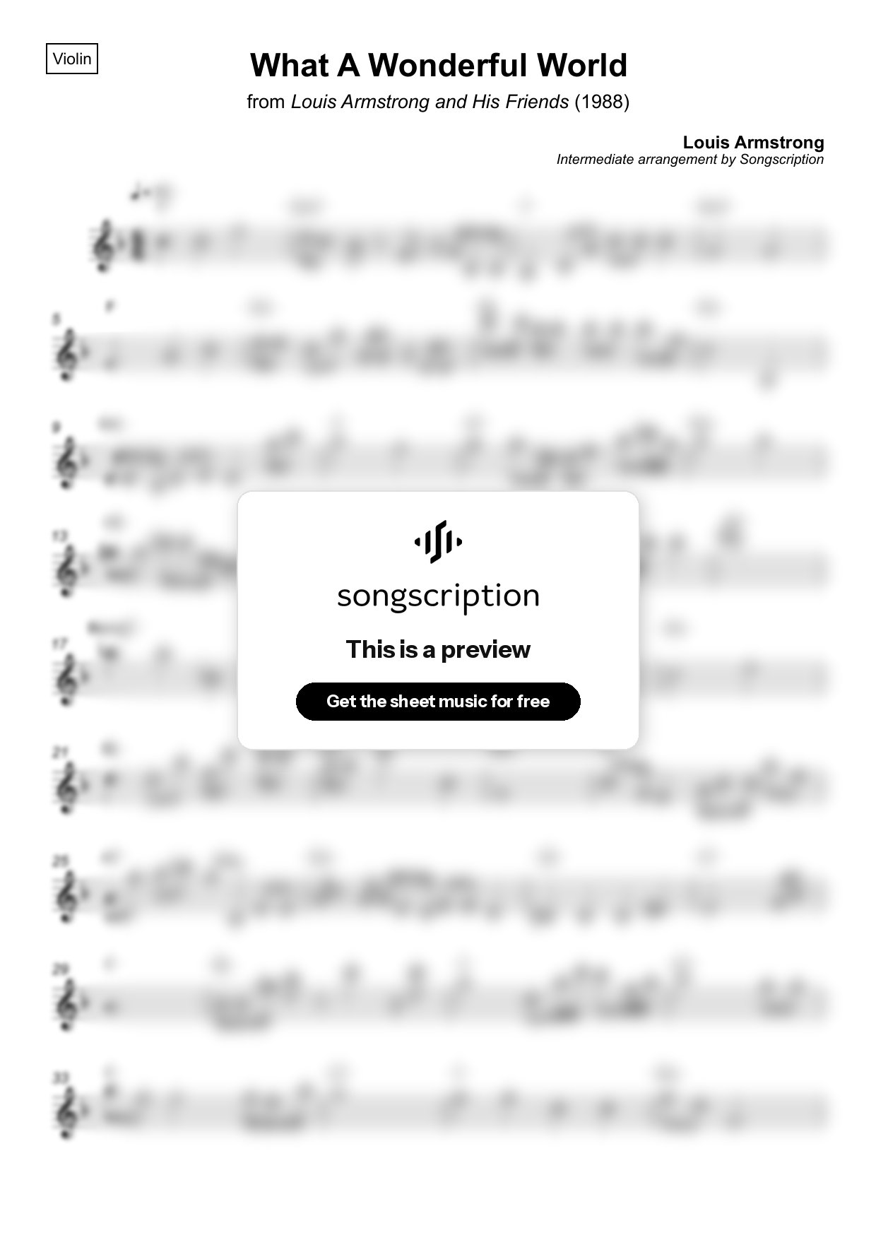Intermediate Violin Sheet Music for "What A Wonderful World" by Louis Armstrong