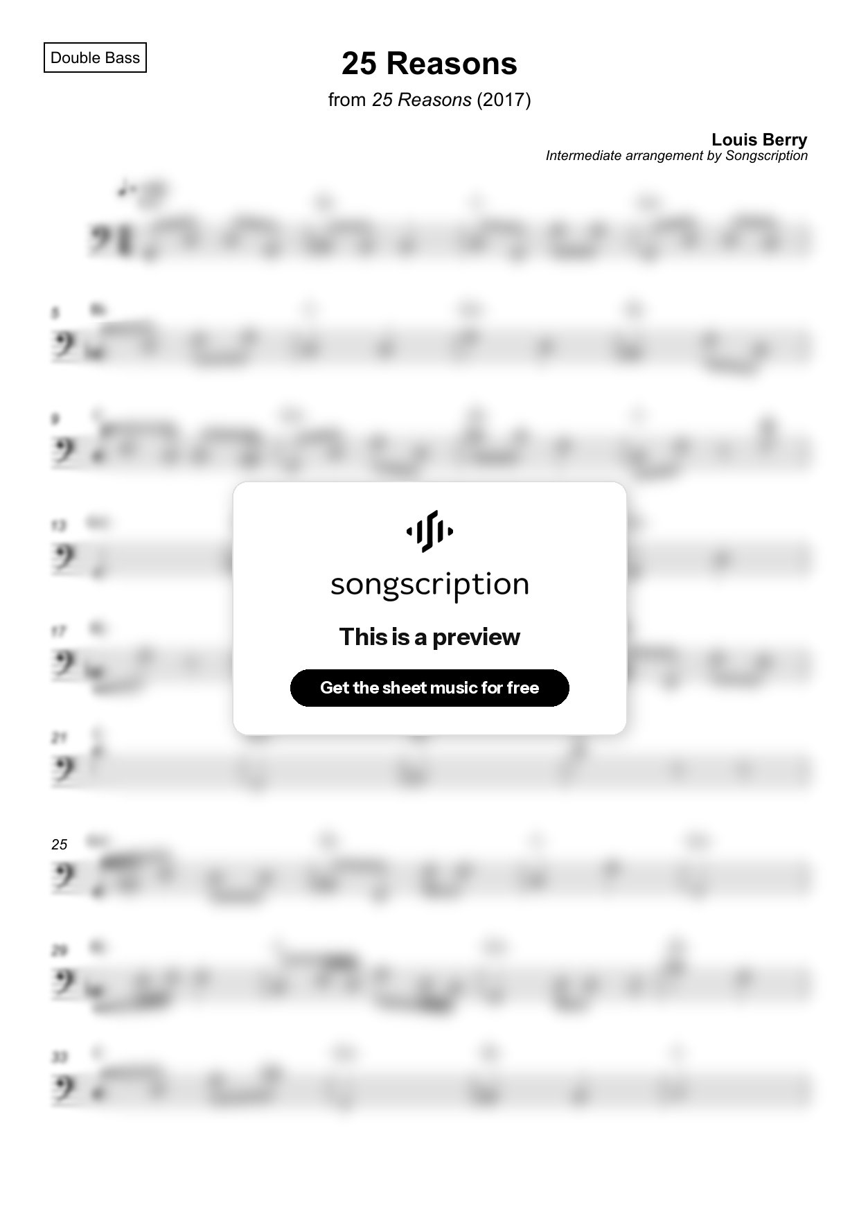 Intermediate Double Bass Sheet Music for "25 Reasons" by Louis Berry