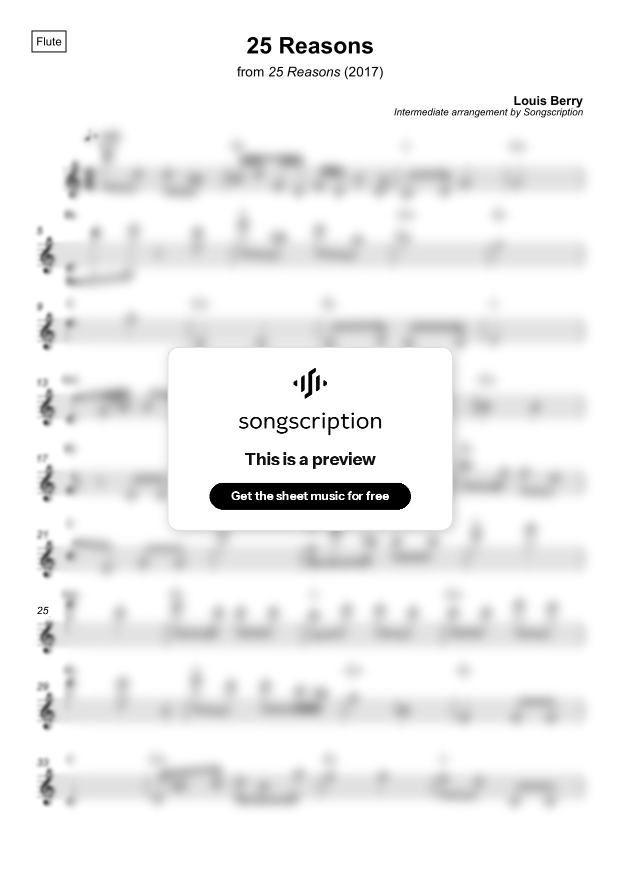 Intermediate Flute Sheet Music for "25 Reasons" by Louis Berry