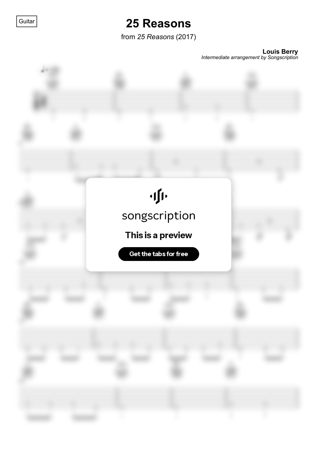 Intermediate Acoustic Guitar Tabs for "25 Reasons" by Louis Berry
