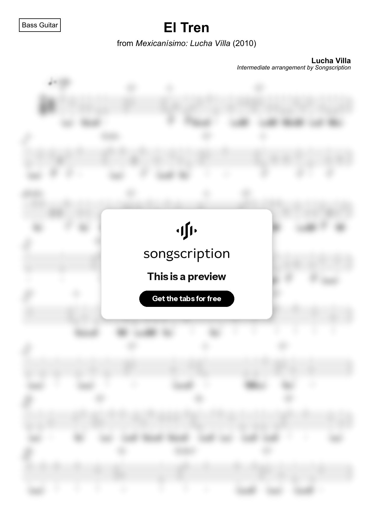 Intermediate Bass Guitar Tabs for "El Tren" by Lucha Villa