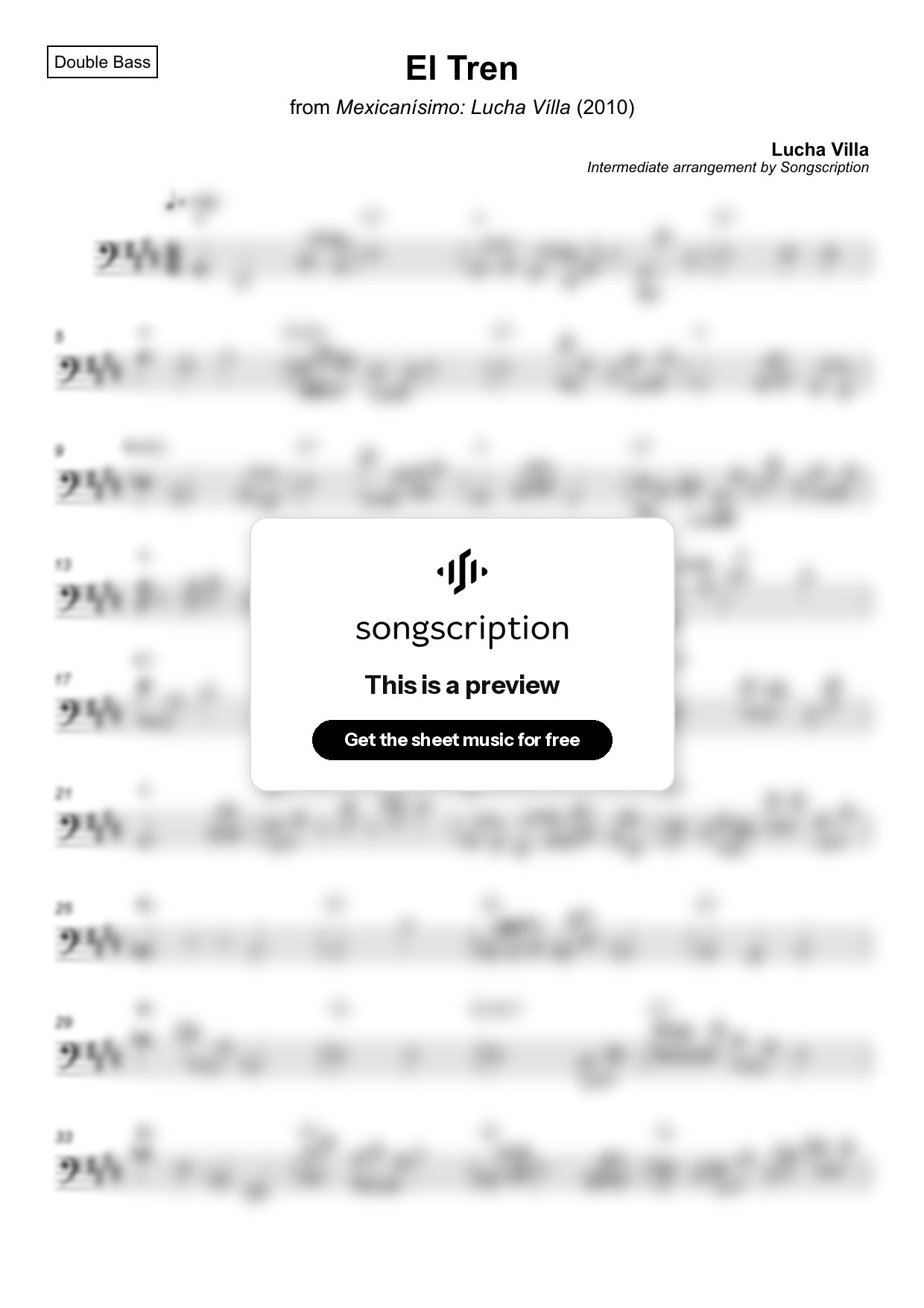 Intermediate Double Bass Sheet Music for "El Tren" by Lucha Villa