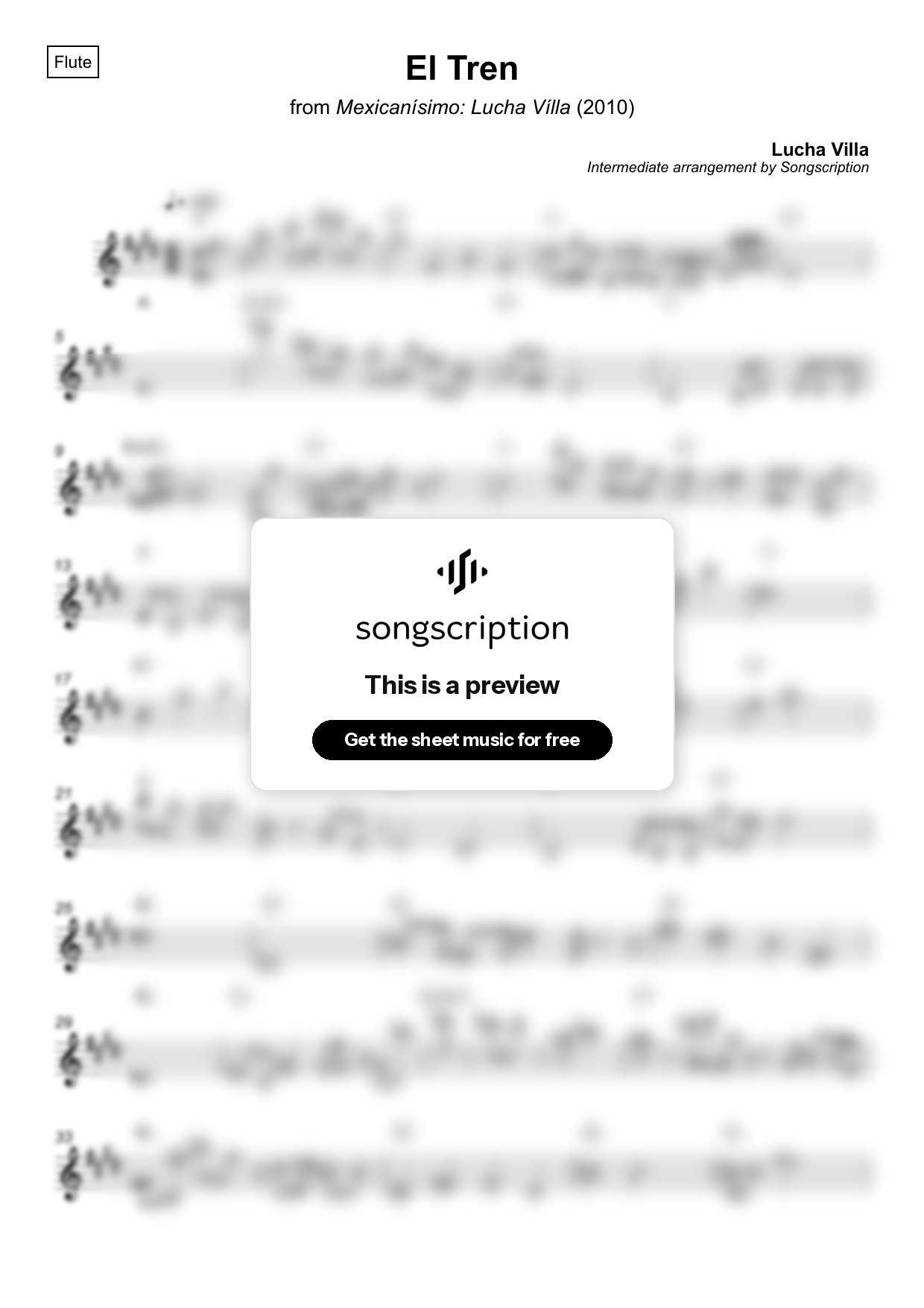 Intermediate Flute Sheet Music for "El Tren" by Lucha Villa