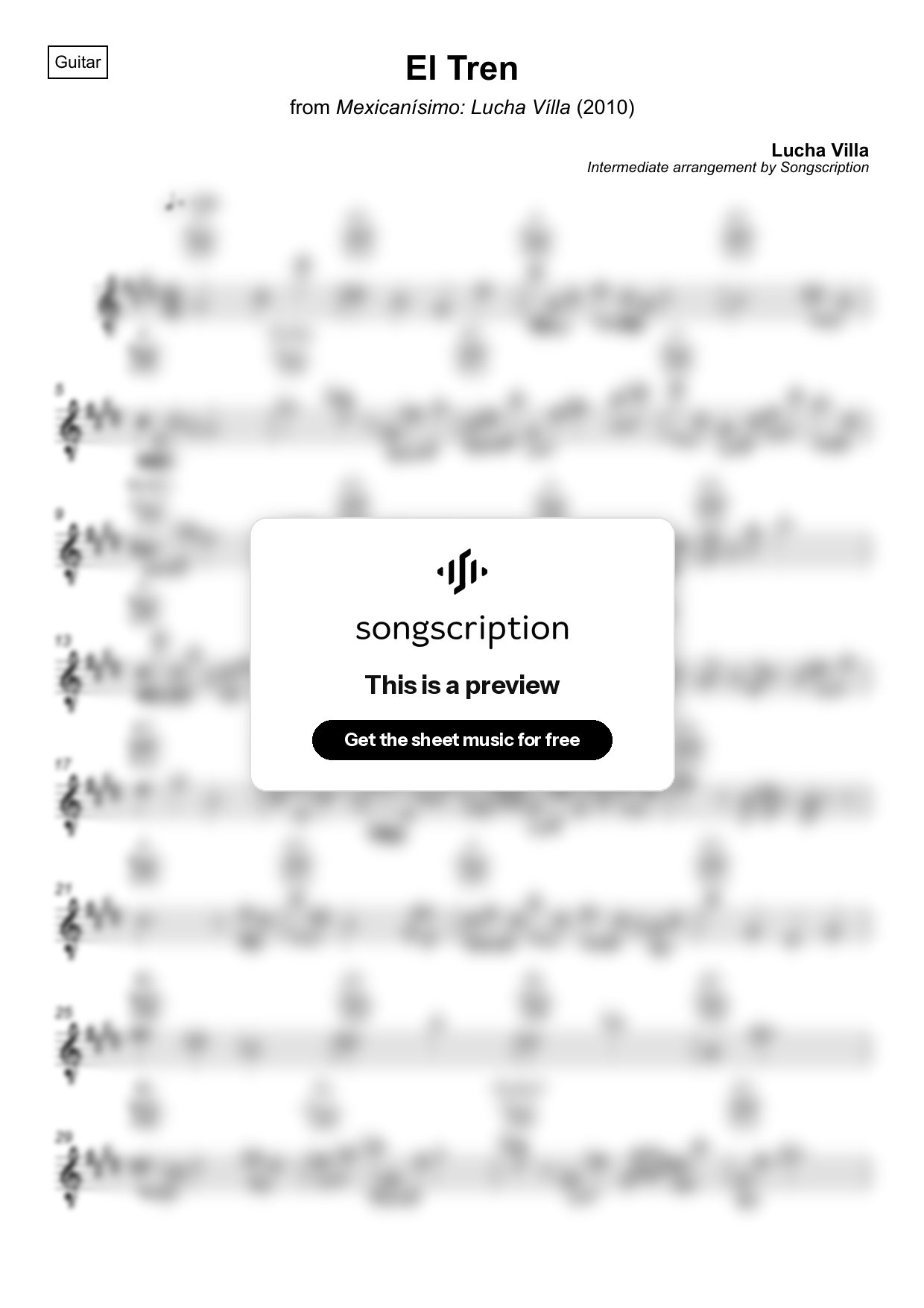 Intermediate Acoustic Guitar Sheet Music for "El Tren" by Lucha Villa