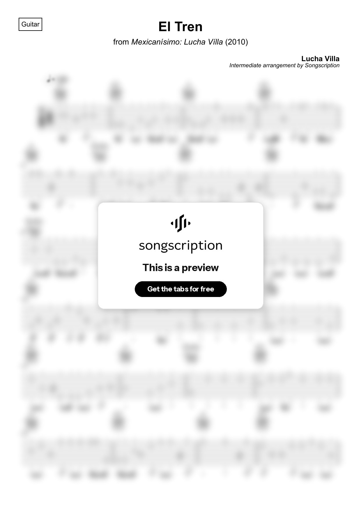 Intermediate Acoustic Guitar Tabs for "El Tren" by Lucha Villa