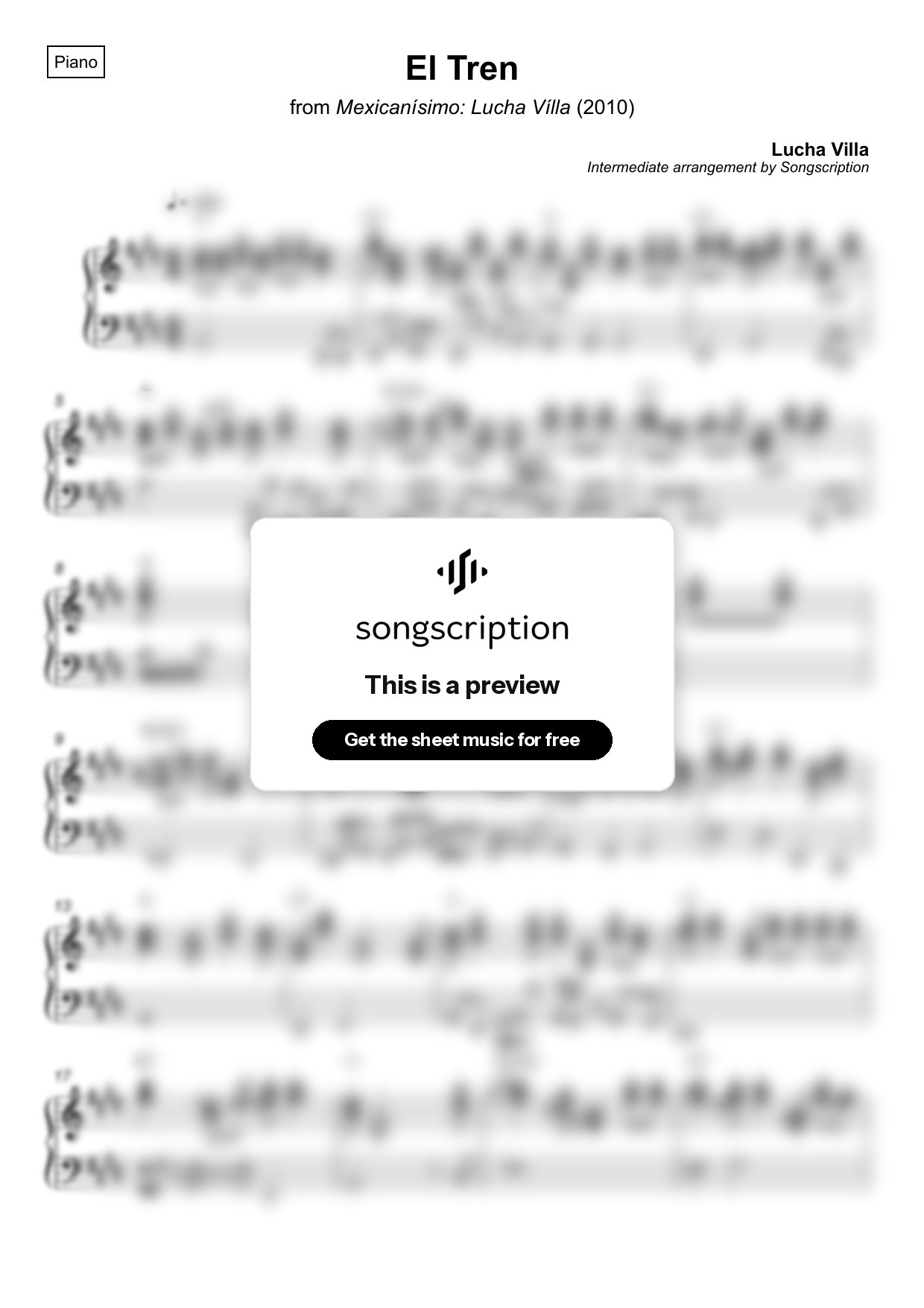Intermediate Piano Sheet Music for "El Tren" by Lucha Villa