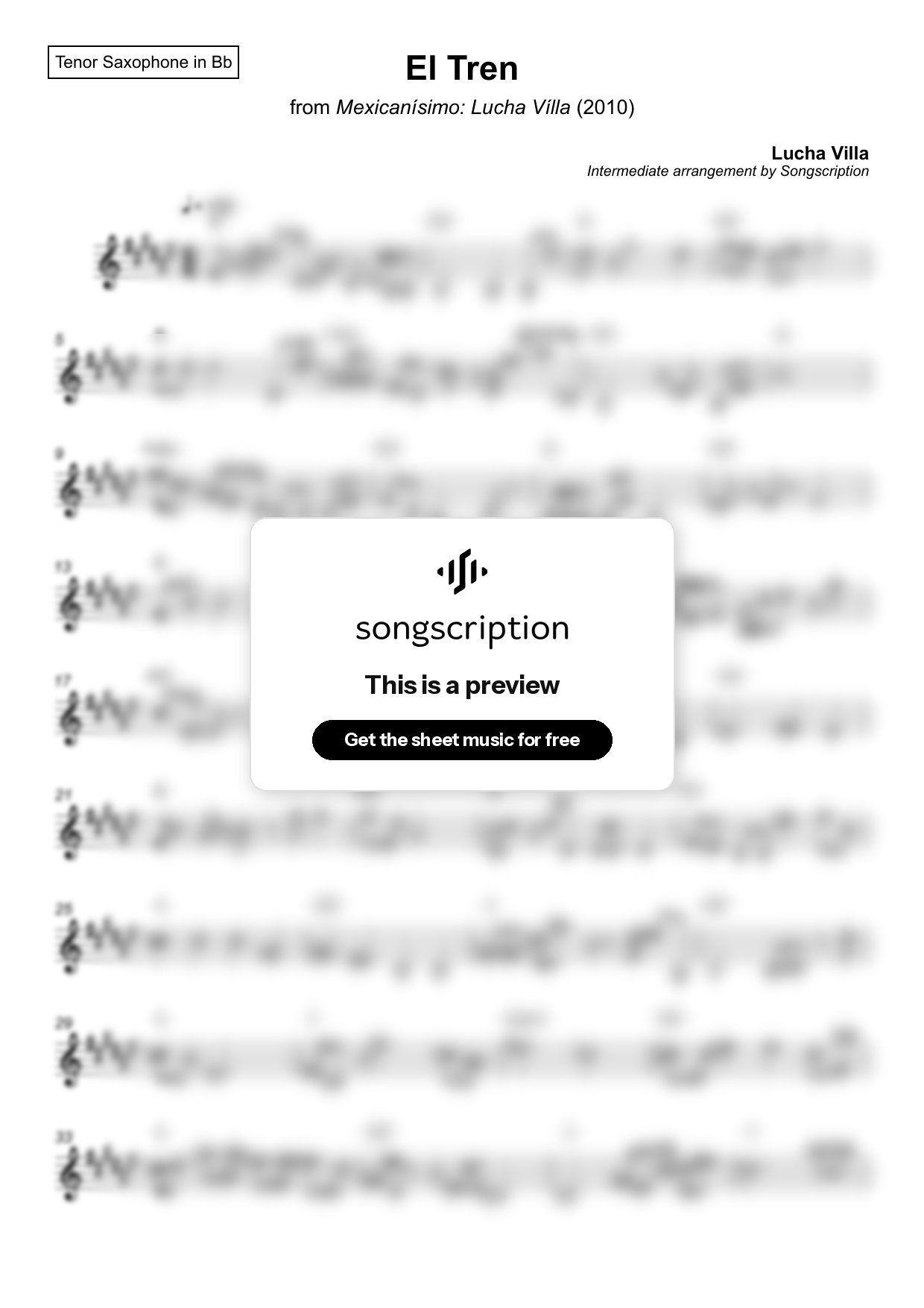 Intermediate Tenor Sax Sheet Music for "El Tren" by Lucha Villa