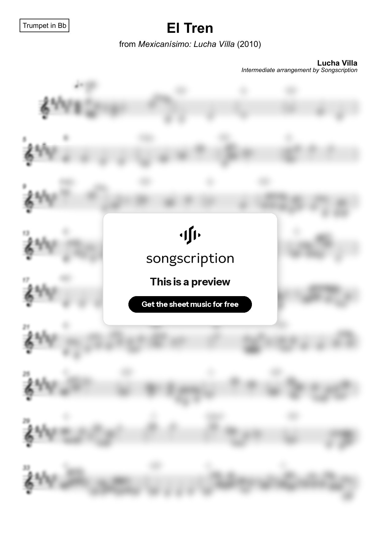 Intermediate Trumpet Sheet Music for "El Tren" by Lucha Villa