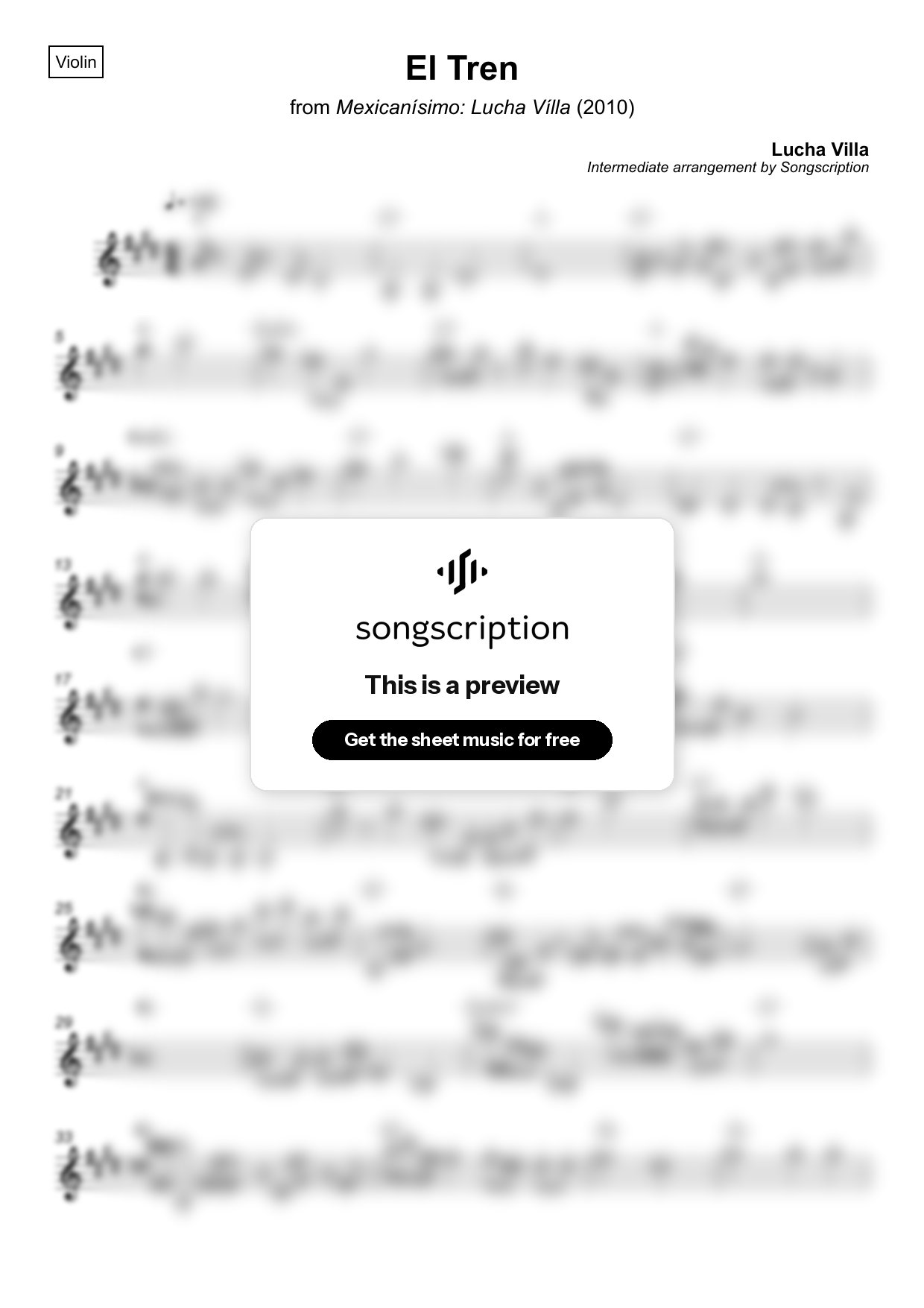 Intermediate Violin Sheet Music for "El Tren" by Lucha Villa