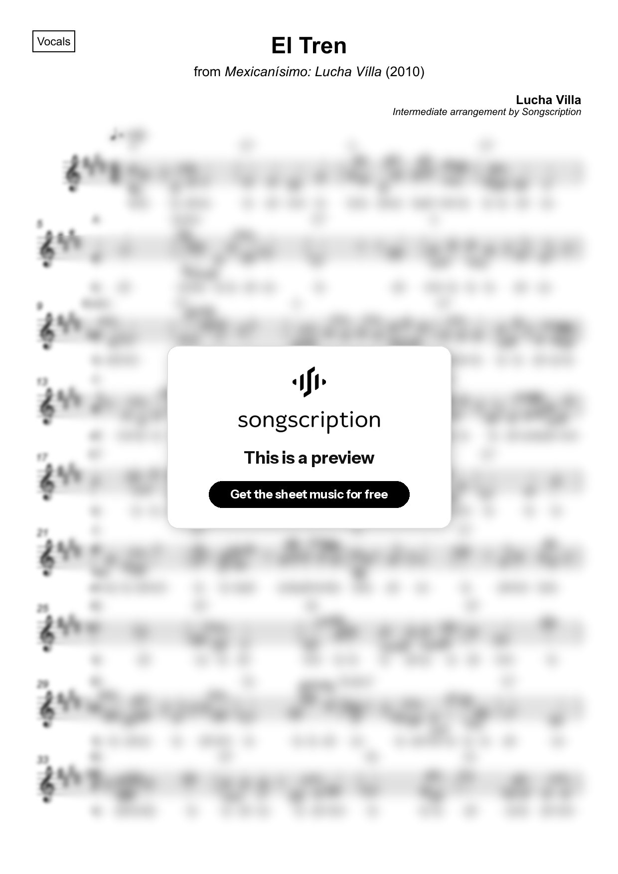 Intermediate Vocals Sheet Music for "El Tren" by Lucha Villa