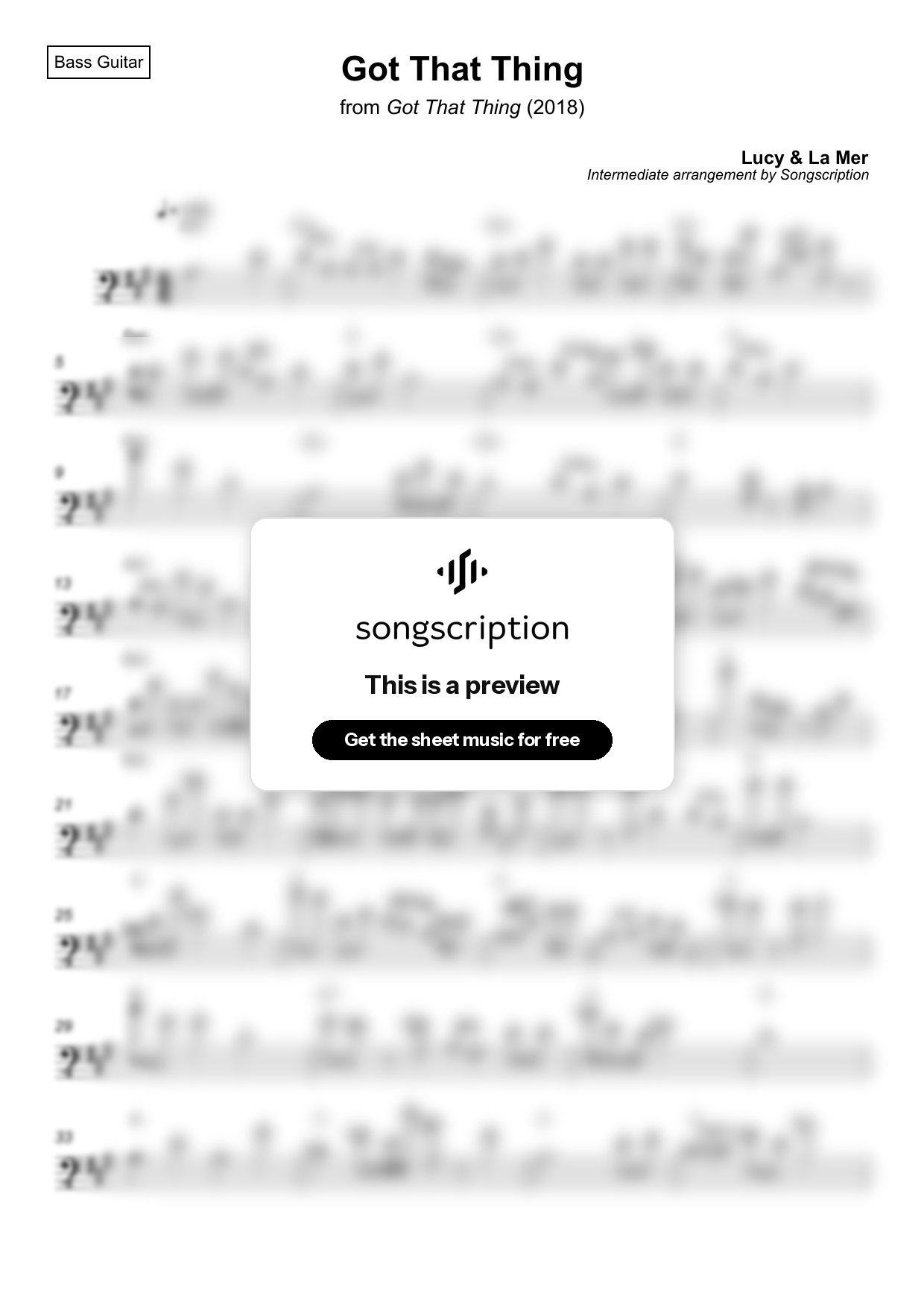 Intermediate Bass Guitar Sheet Music for "Got That Thing" by Lucy & La Mer