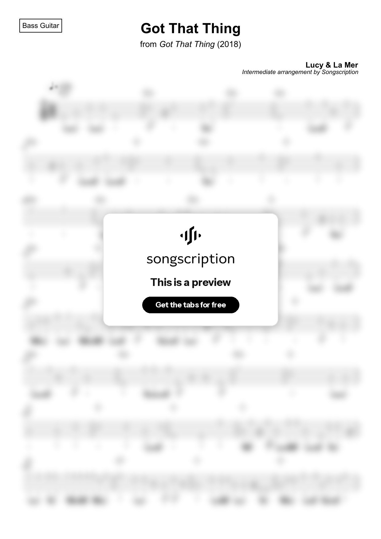 Intermediate Bass Guitar Tabs for "Got That Thing" by Lucy & La Mer
