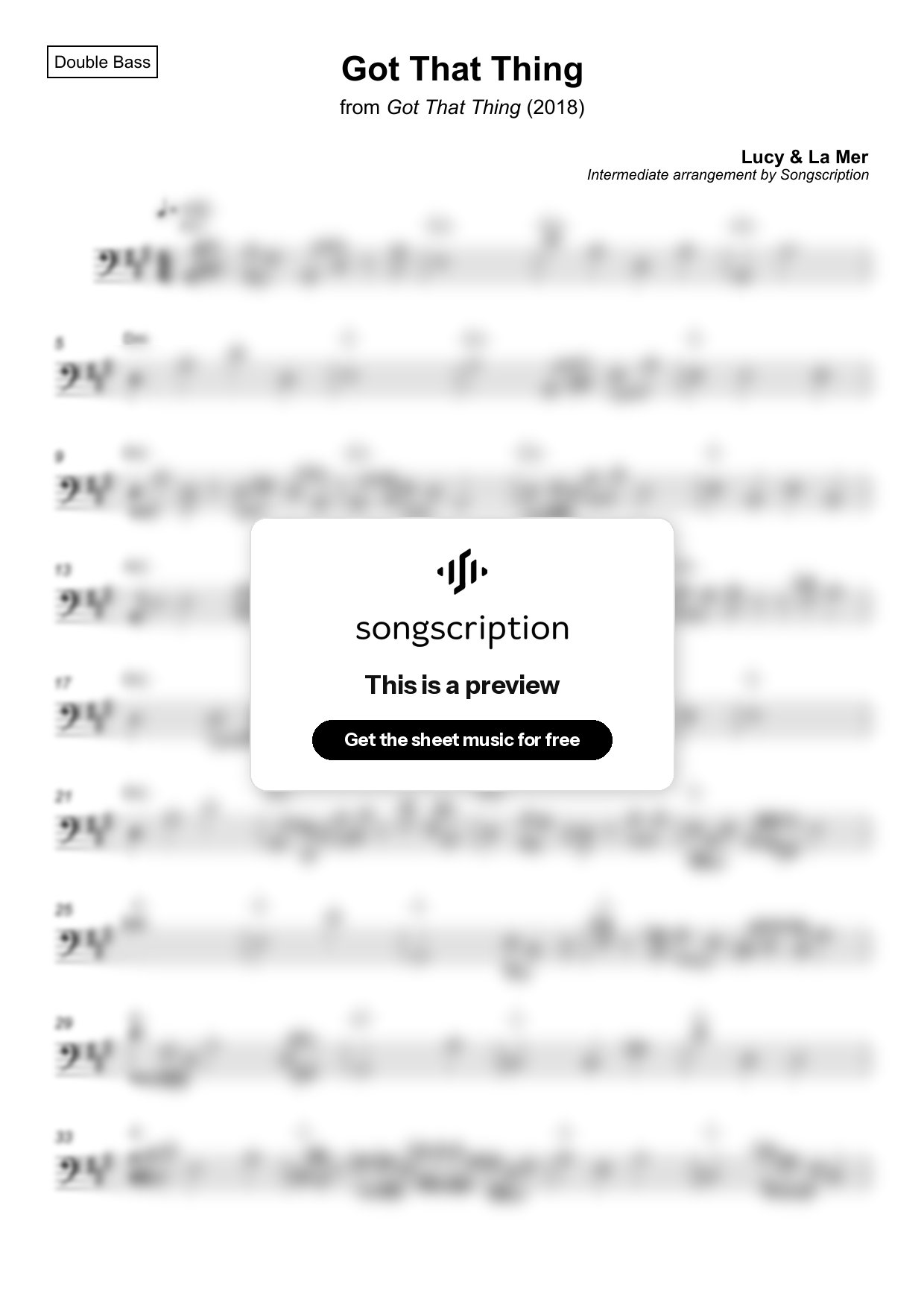 Intermediate Double Bass Sheet Music for "Got That Thing" by Lucy & La Mer