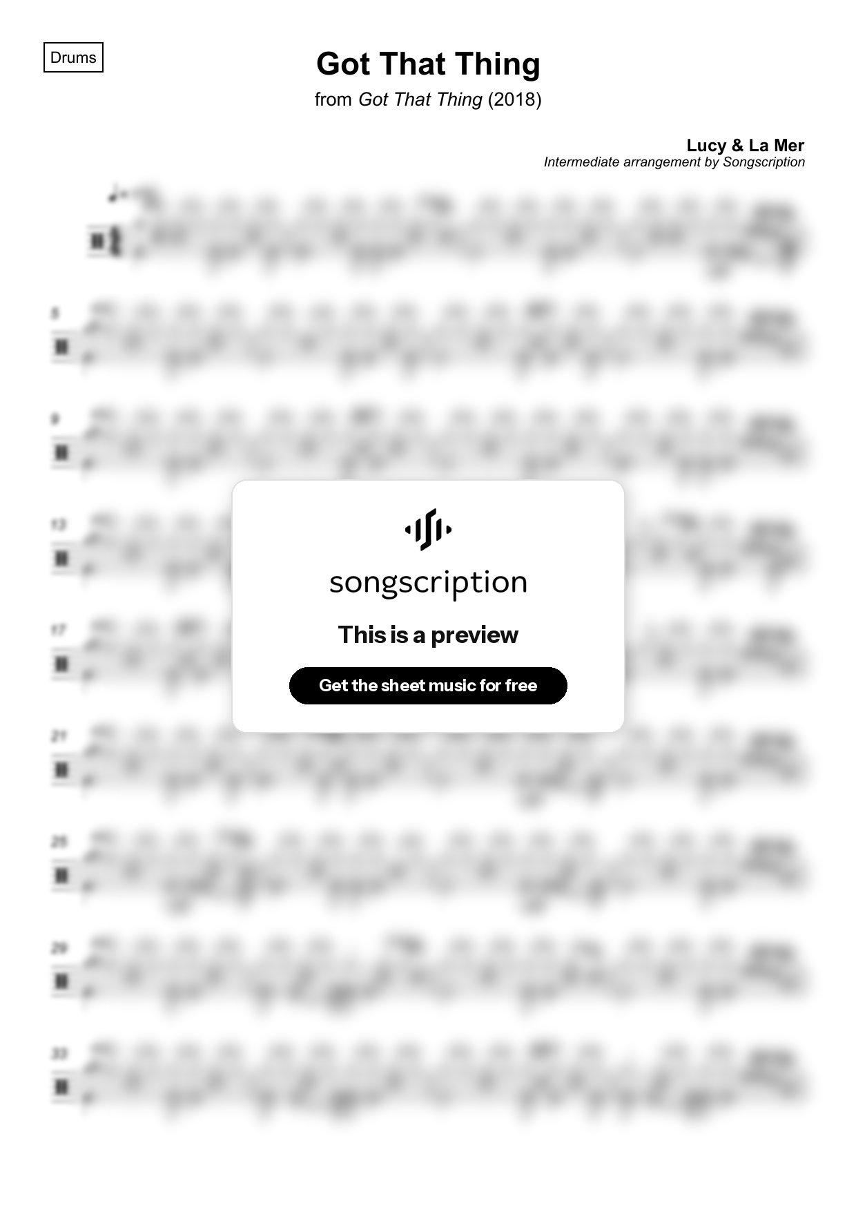 Intermediate Drums Sheet Music for "Got That Thing" by Lucy & La Mer