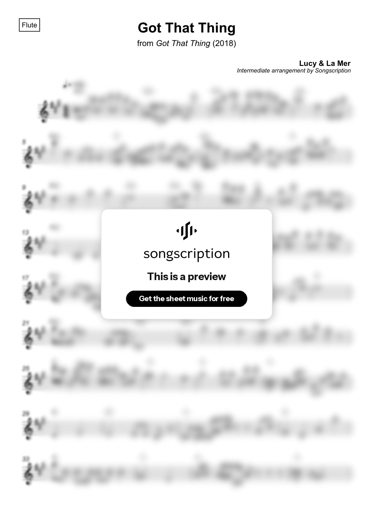 Intermediate Flute Sheet Music for "Got That Thing" by Lucy & La Mer