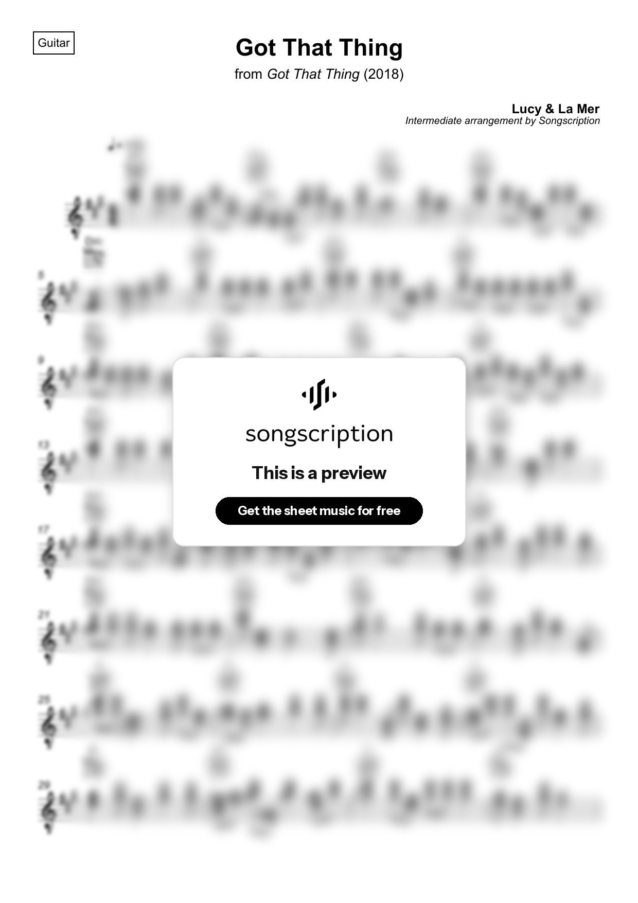 Intermediate Acoustic Guitar Sheet Music for "Got That Thing" by Lucy & La Mer