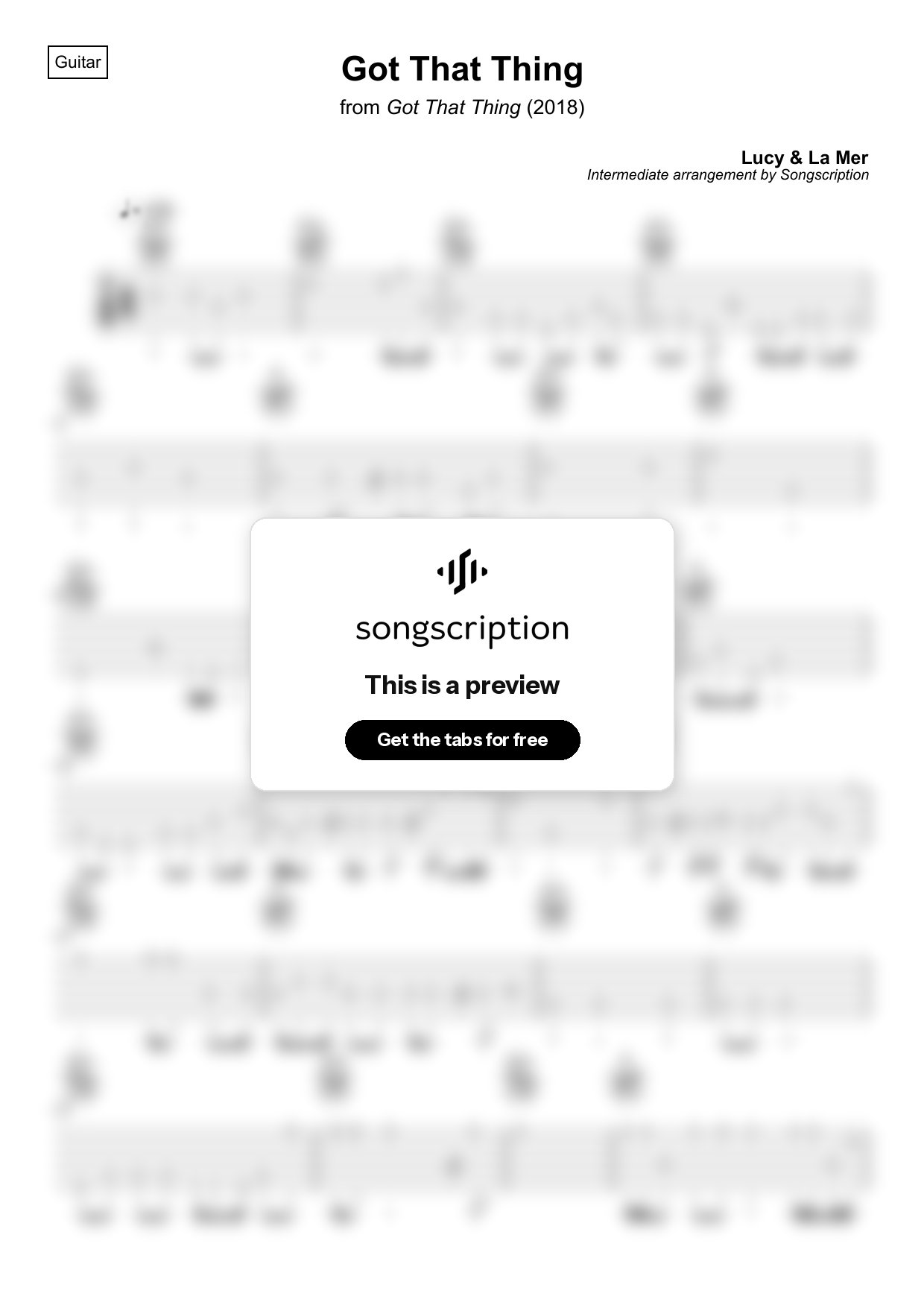 Intermediate Acoustic Guitar Tabs for "Got That Thing" by Lucy & La Mer