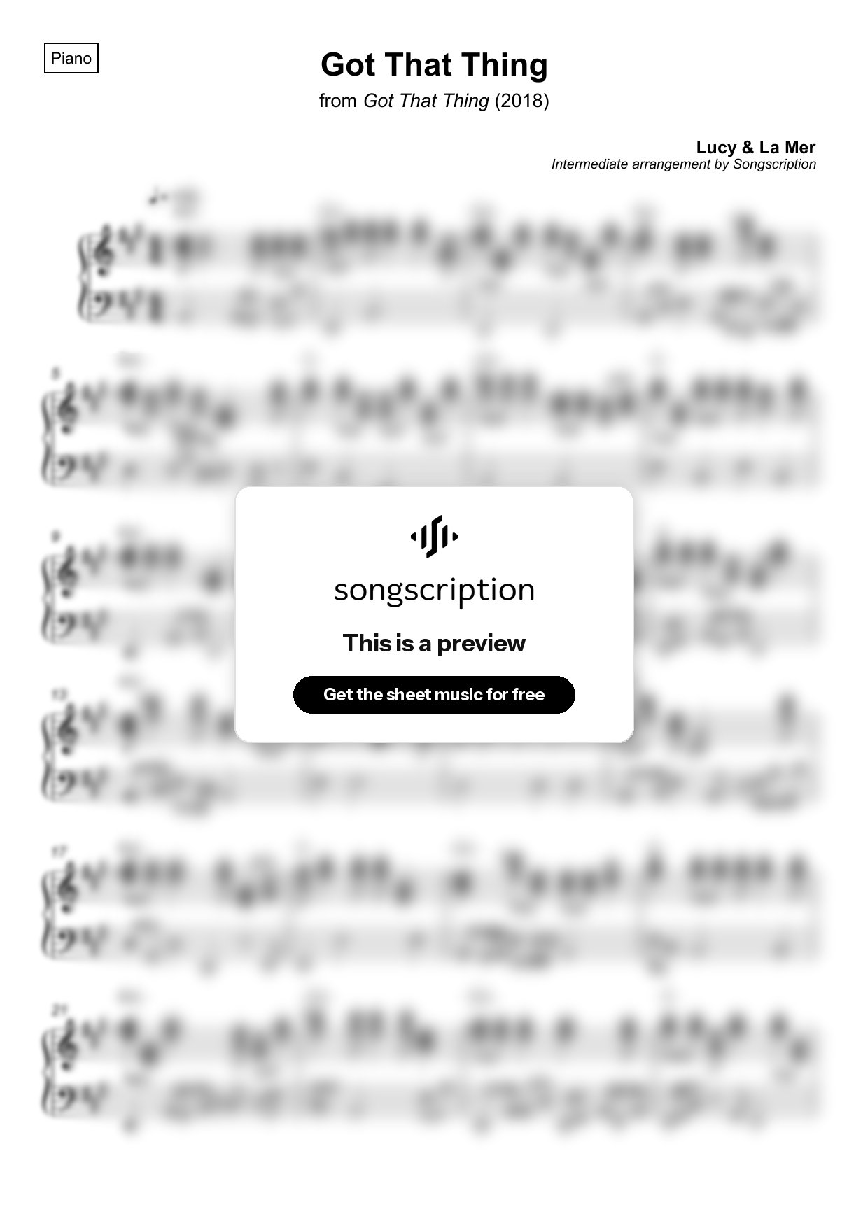Intermediate Piano Sheet Music for "Got That Thing" by Lucy & La Mer