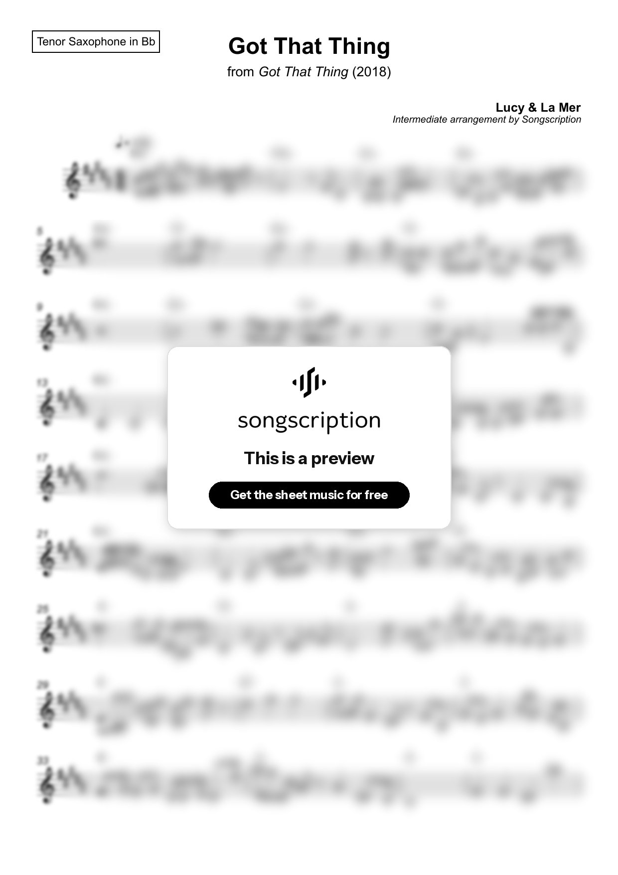 Intermediate Tenor Sax Sheet Music for "Got That Thing" by Lucy & La Mer