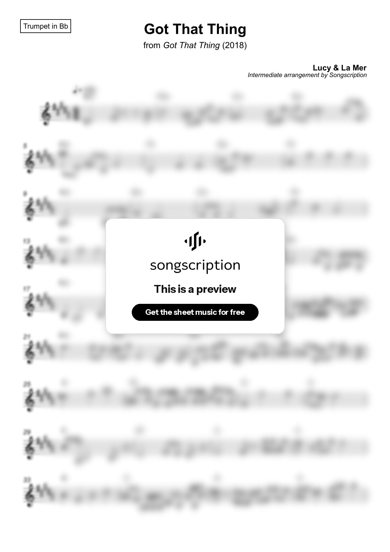 Intermediate Trumpet Sheet Music for "Got That Thing" by Lucy & La Mer