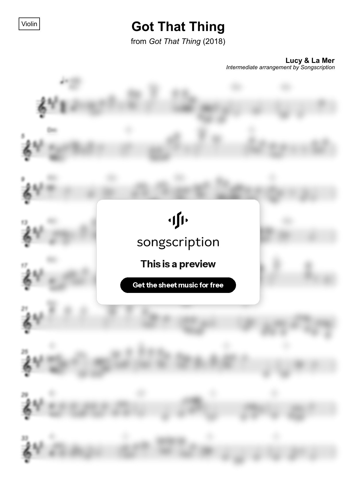 Intermediate Violin Sheet Music for "Got That Thing" by Lucy & La Mer
