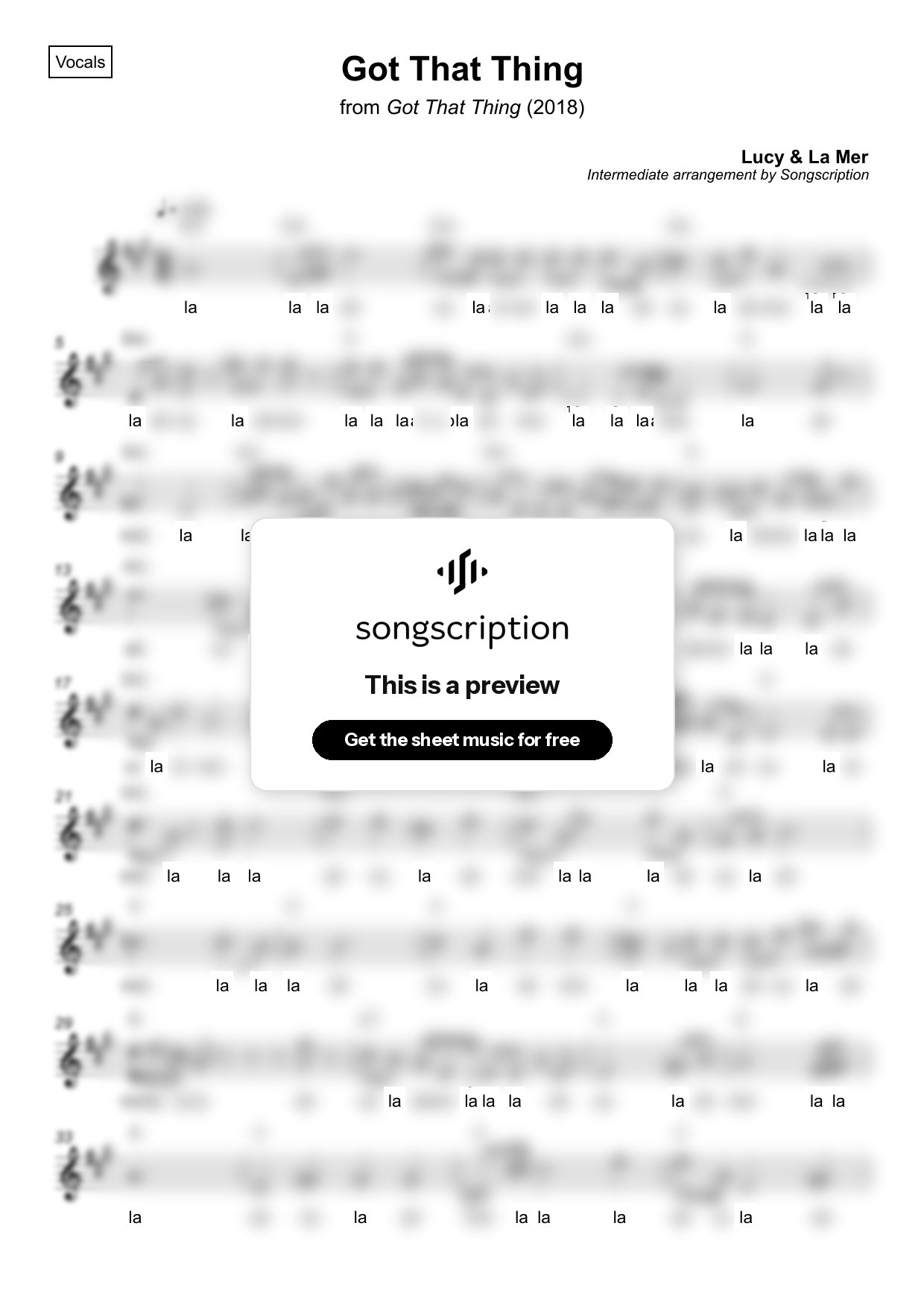 Intermediate Vocals Sheet Music for "Got That Thing" by Lucy & La Mer