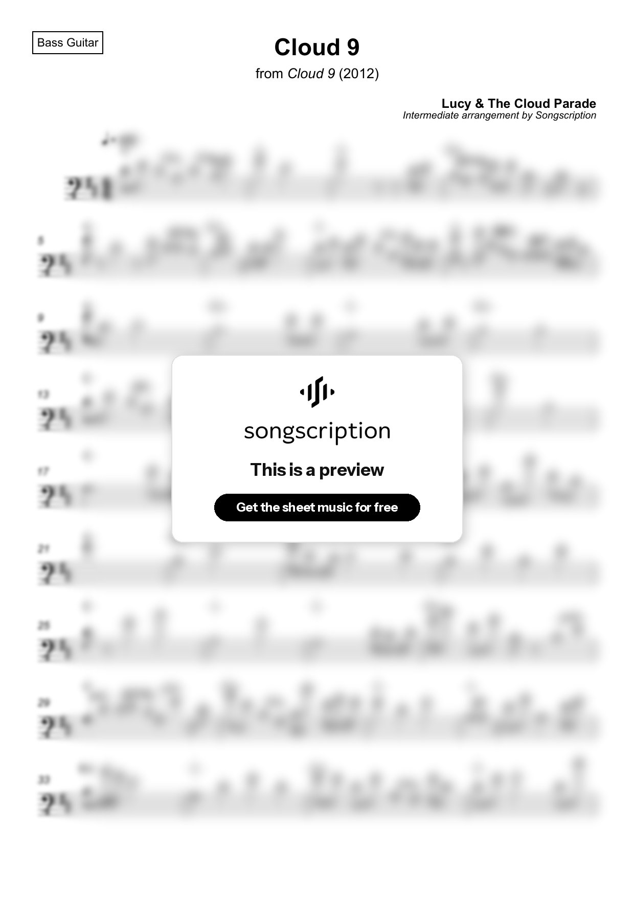 Intermediate Bass Guitar Sheet Music for "Cloud 9" by Lucy & The Cloud Parade
