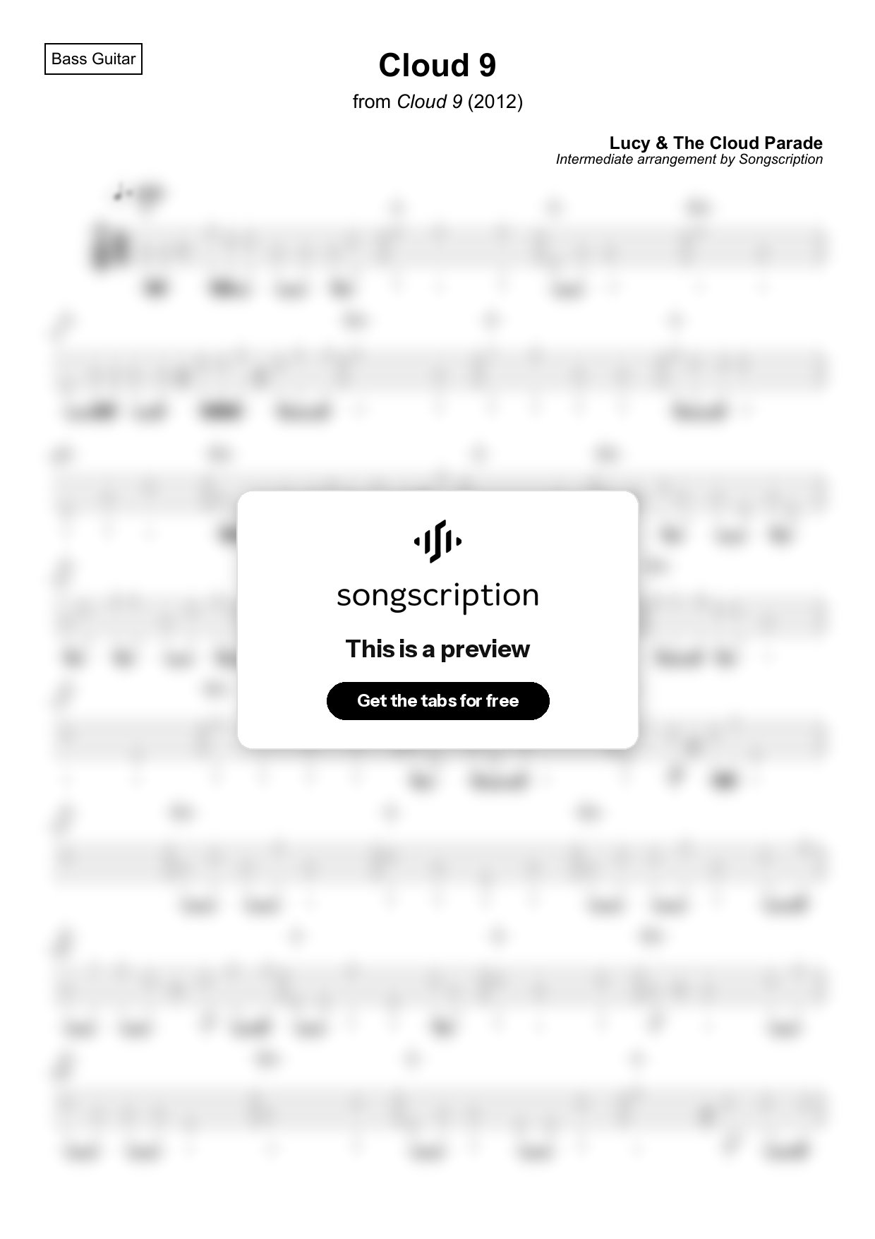 Intermediate Bass Guitar Tabs for "Cloud 9" by Lucy & The Cloud Parade