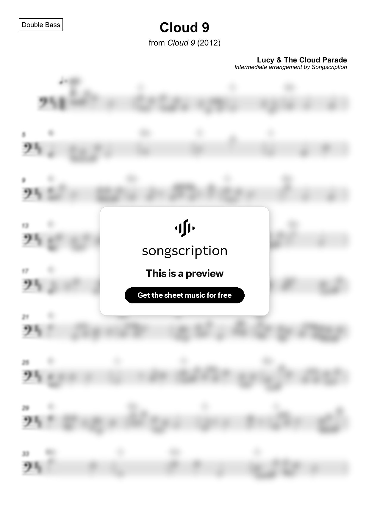 Intermediate Double Bass Sheet Music for "Cloud 9" by Lucy & The Cloud Parade