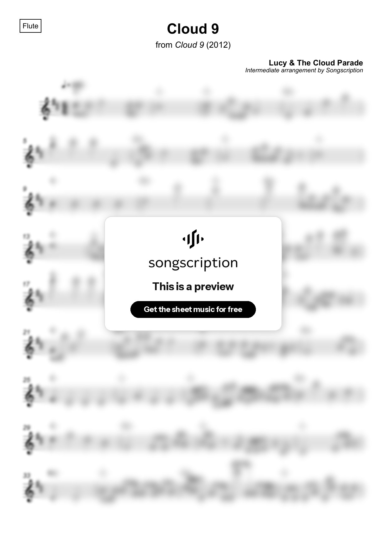 Intermediate Flute Sheet Music for "Cloud 9" by Lucy & The Cloud Parade
