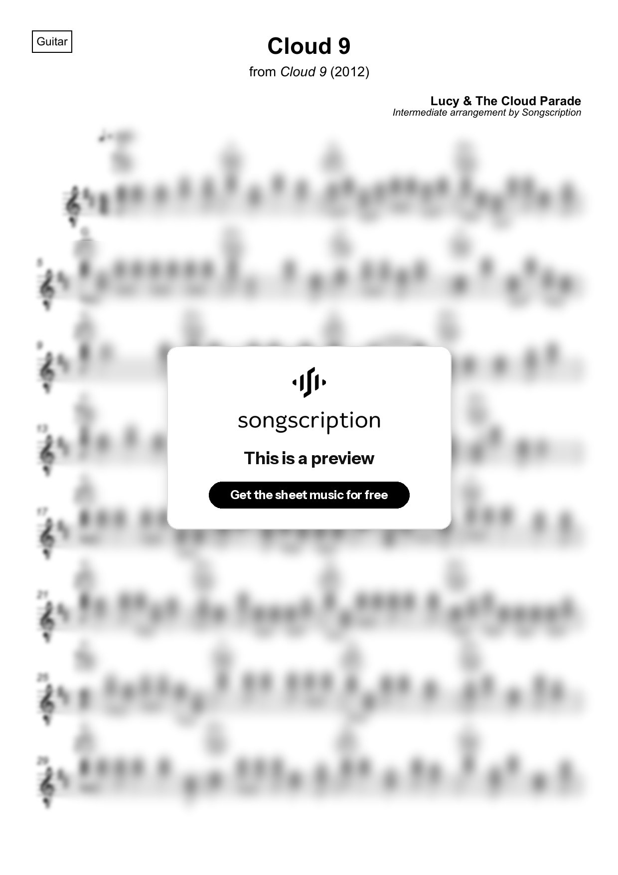 Intermediate Acoustic Guitar Sheet Music for "Cloud 9" by Lucy & The Cloud Parade