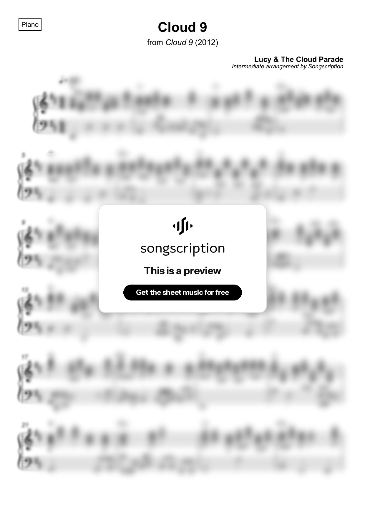 Intermediate Piano Sheet Music for "Cloud 9" by Lucy & The Cloud Parade