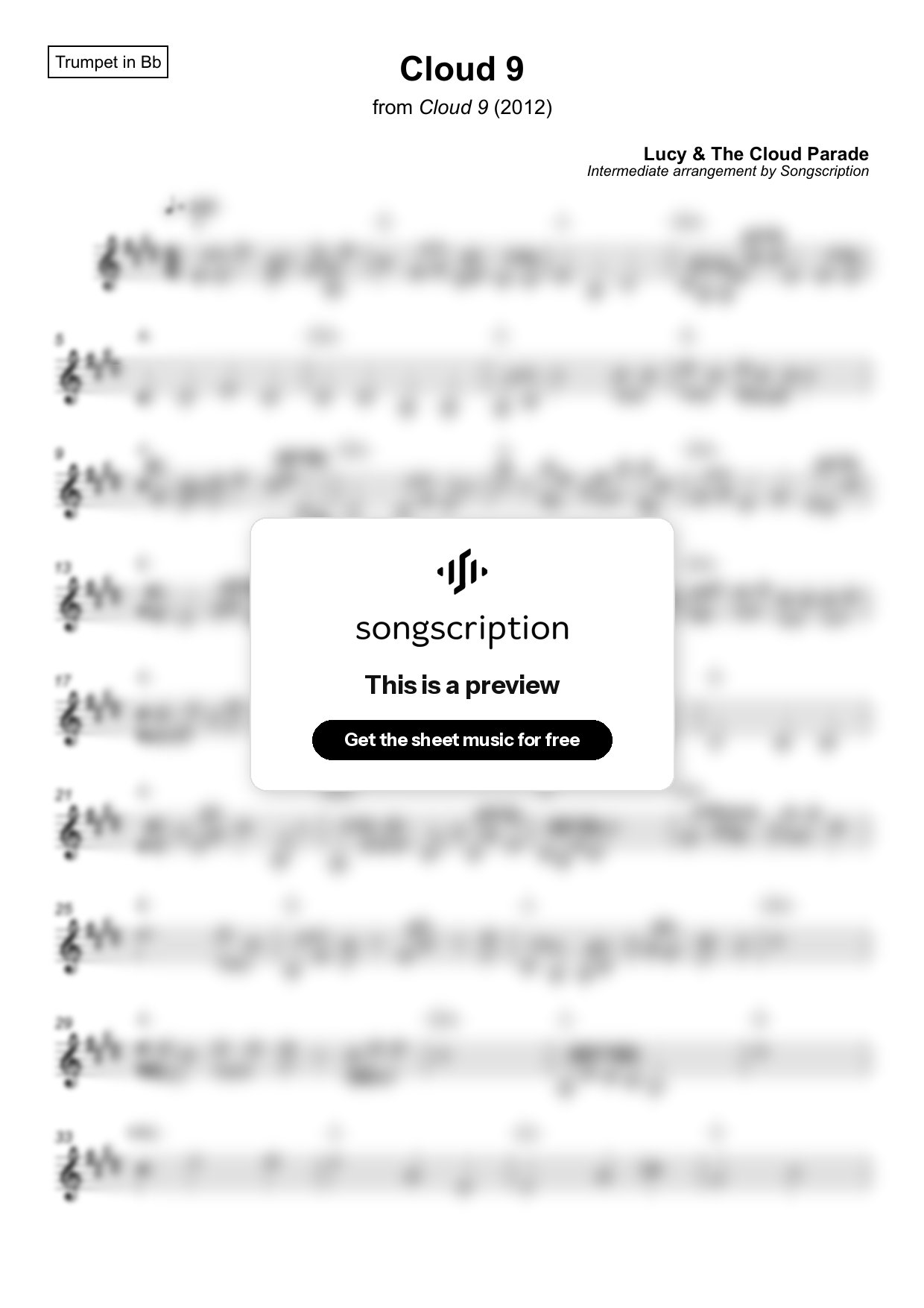 Intermediate Trumpet Sheet Music for "Cloud 9" by Lucy & The Cloud Parade