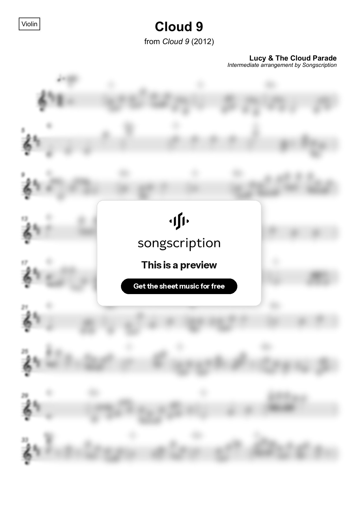 Intermediate Violin Sheet Music for "Cloud 9" by Lucy & The Cloud Parade
