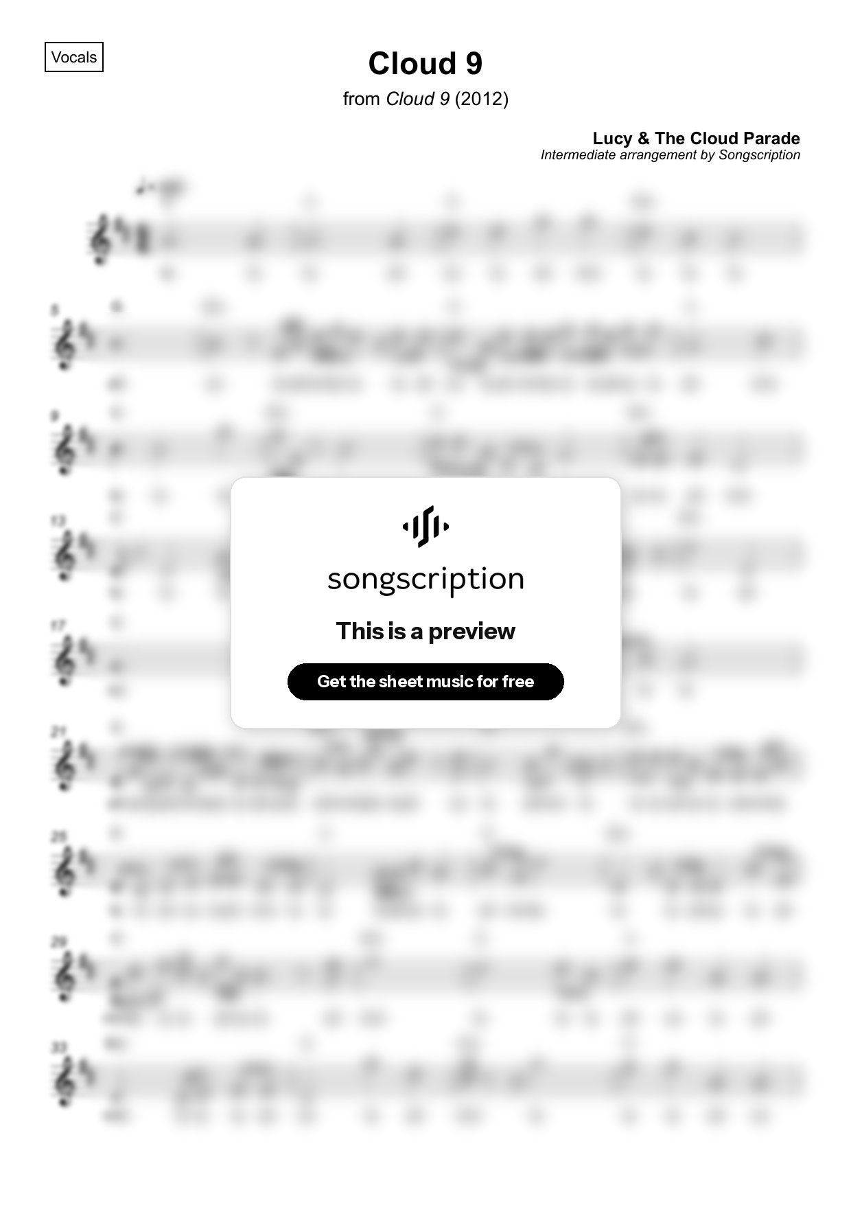 Intermediate Vocals Sheet Music for "Cloud 9" by Lucy & The Cloud Parade