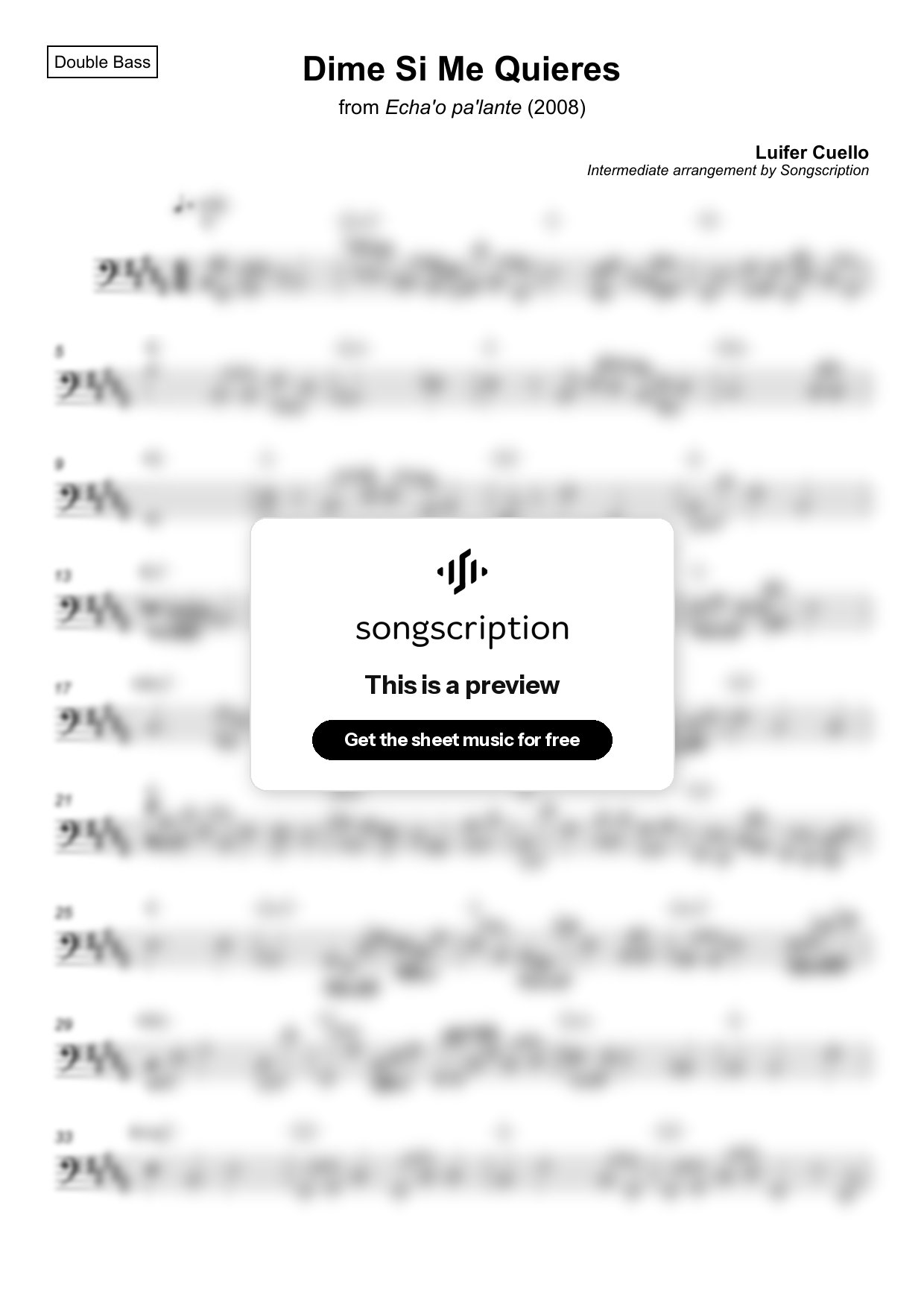 Intermediate Double Bass Sheet Music for "Dime Si Me Quieres" by Luifer Cuello