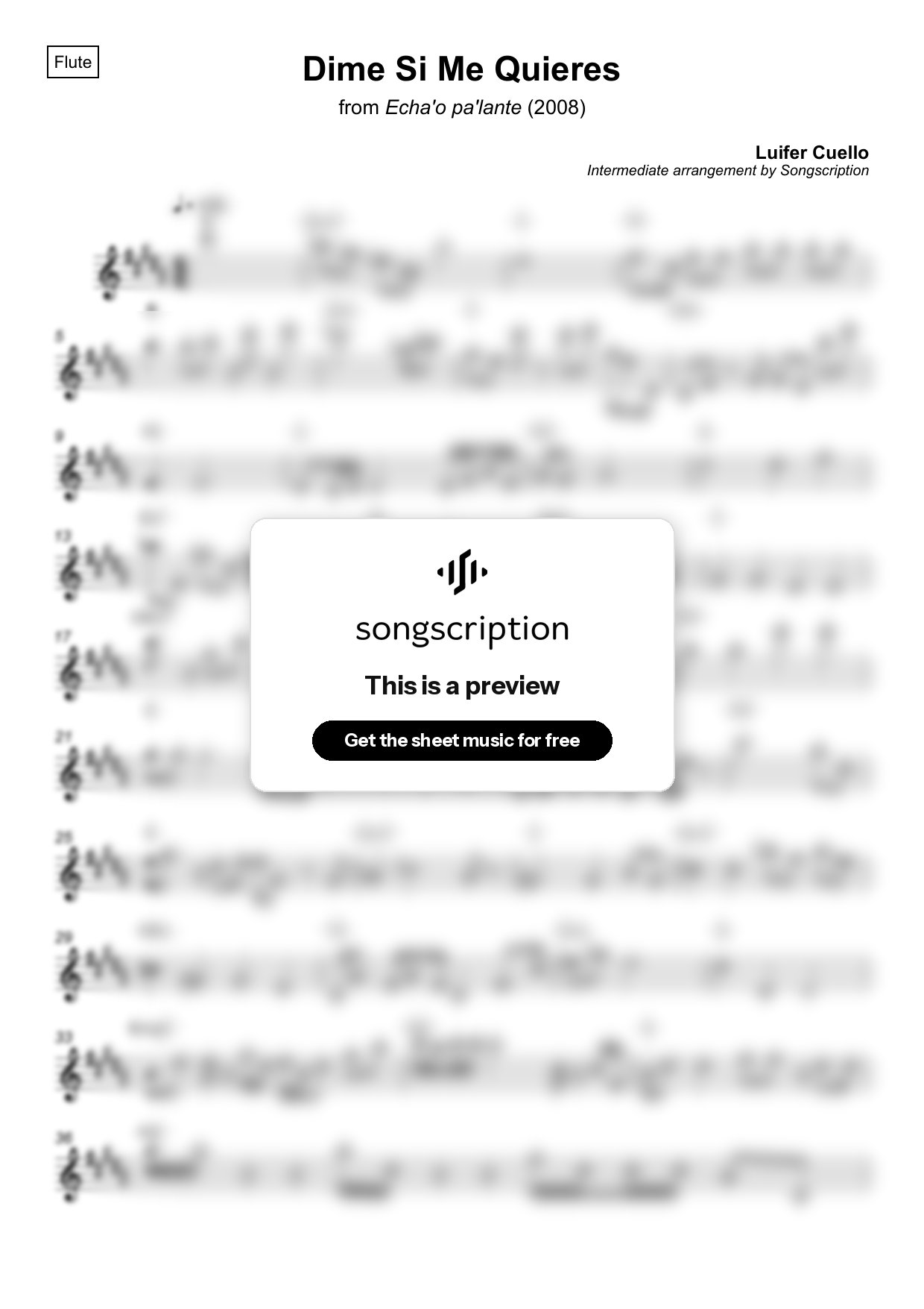 Intermediate Flute Sheet Music for "Dime Si Me Quieres" by Luifer Cuello