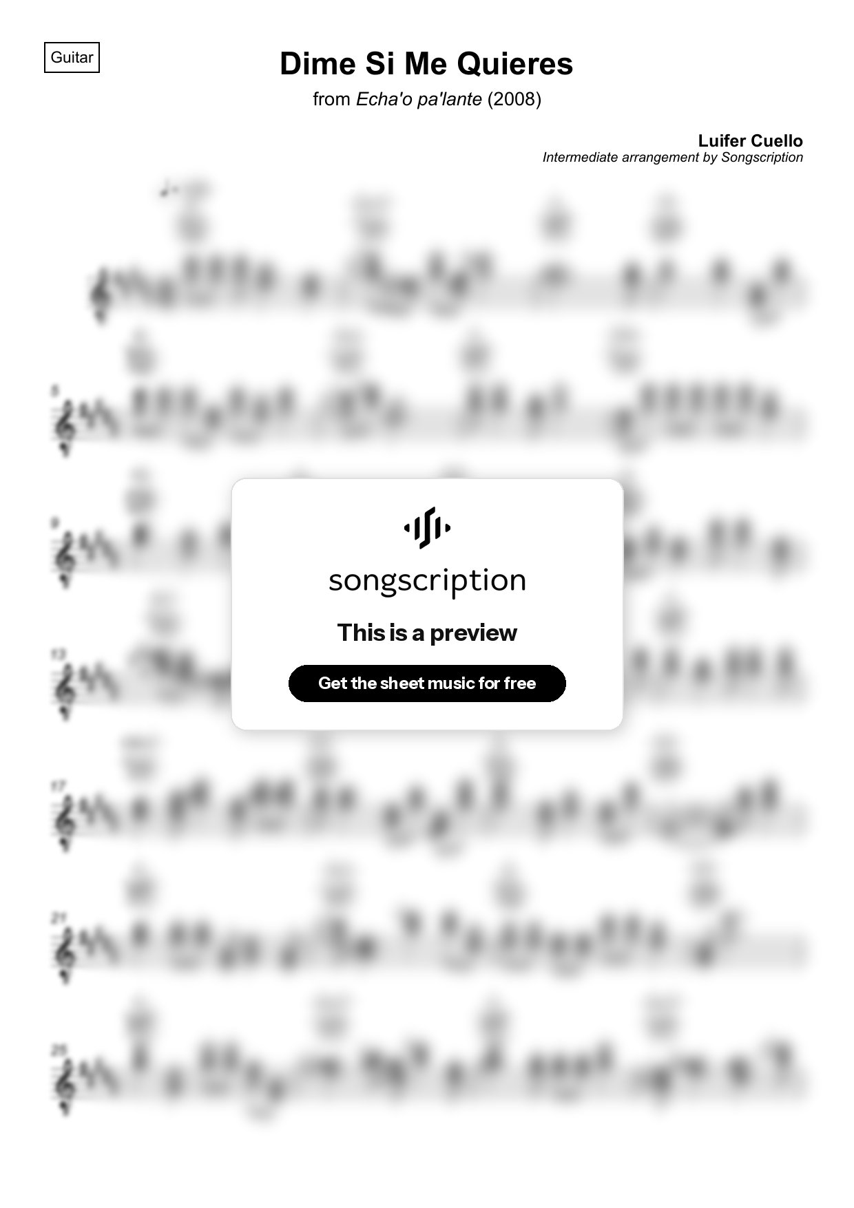 Intermediate Acoustic Guitar Sheet Music for "Dime Si Me Quieres" by Luifer Cuello