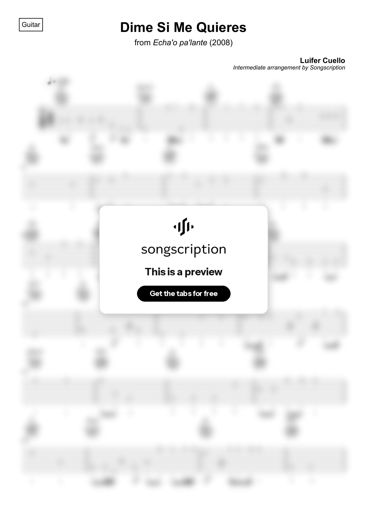Intermediate Acoustic Guitar Tabs for "Dime Si Me Quieres" by Luifer Cuello