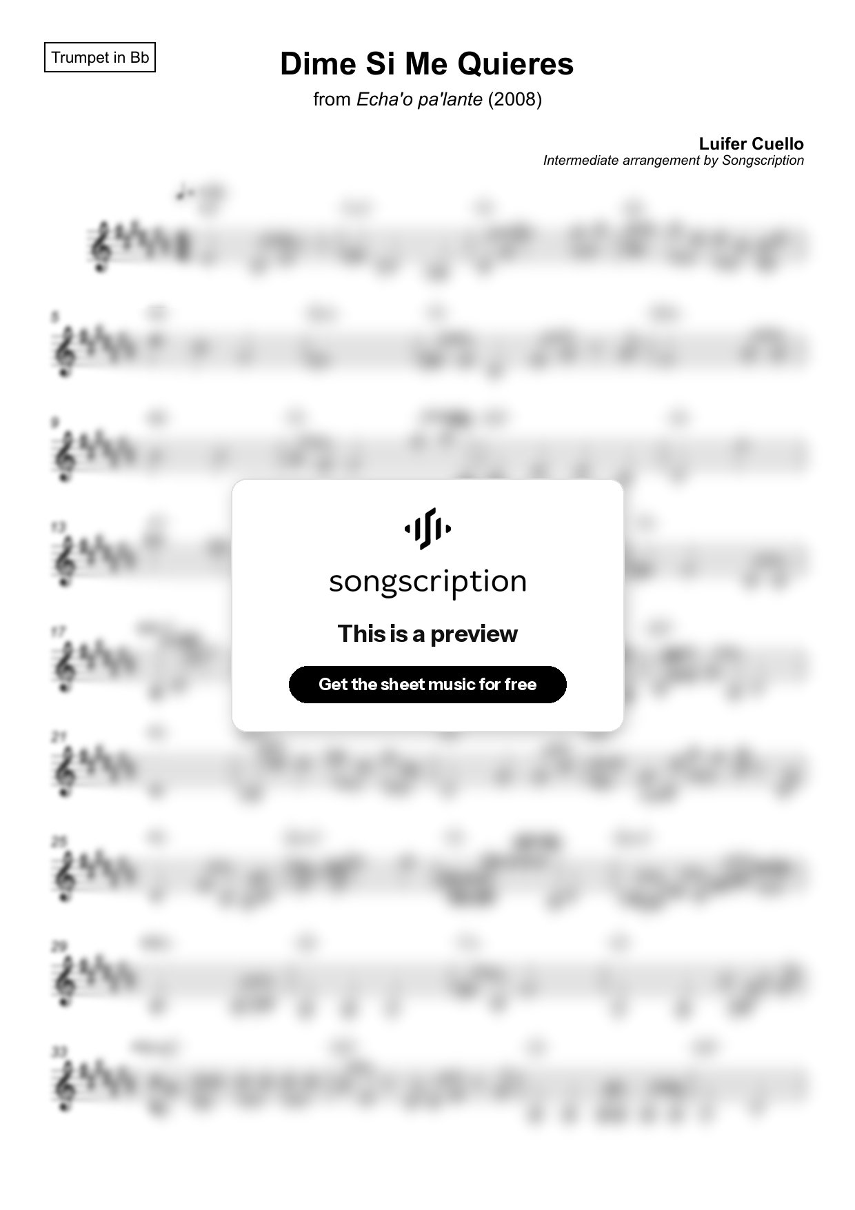 Intermediate Trumpet Sheet Music for "Dime Si Me Quieres" by Luifer Cuello
