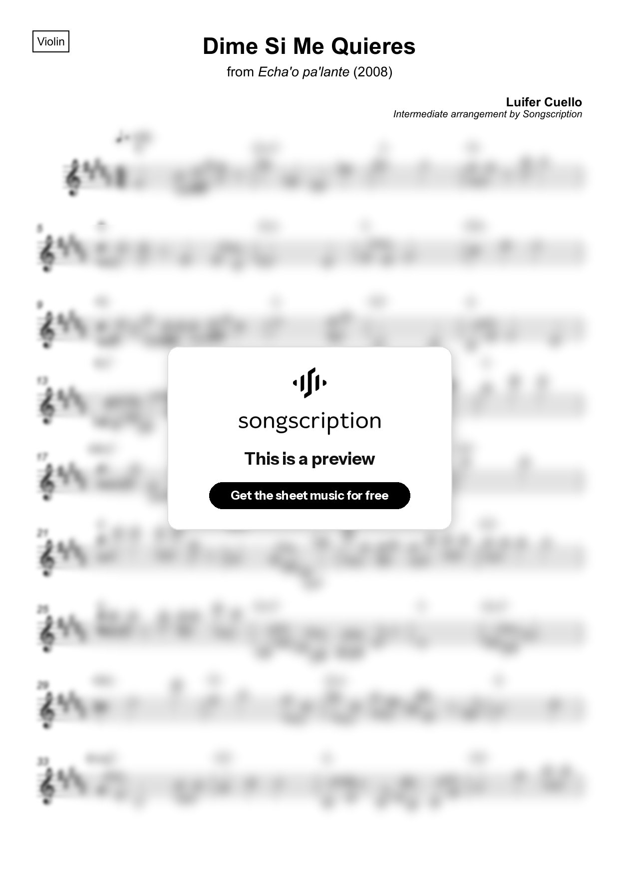 Intermediate Violin Sheet Music for "Dime Si Me Quieres" by Luifer Cuello