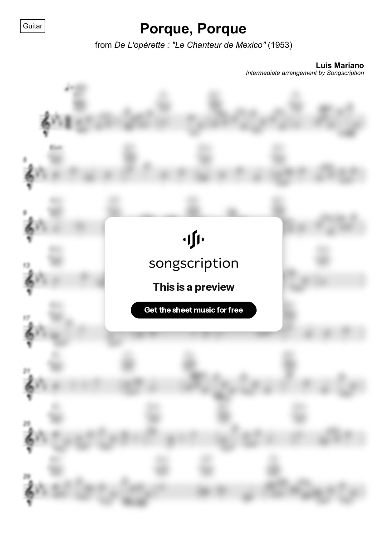 Intermediate Acoustic Guitar Sheet Music for "Porque, Porque" by Luis Mariano