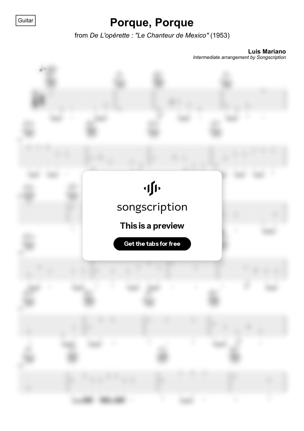 Intermediate Acoustic Guitar Tabs for "Porque, Porque" by Luis Mariano
