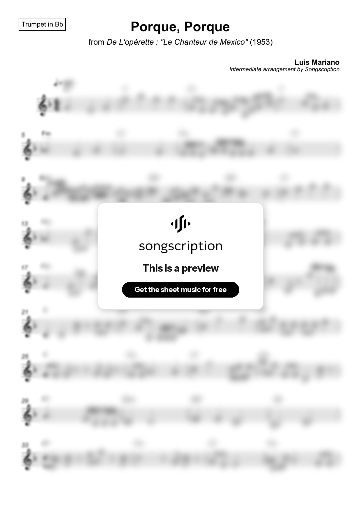 Intermediate Trumpet Sheet Music for "Porque, Porque" by Luis Mariano