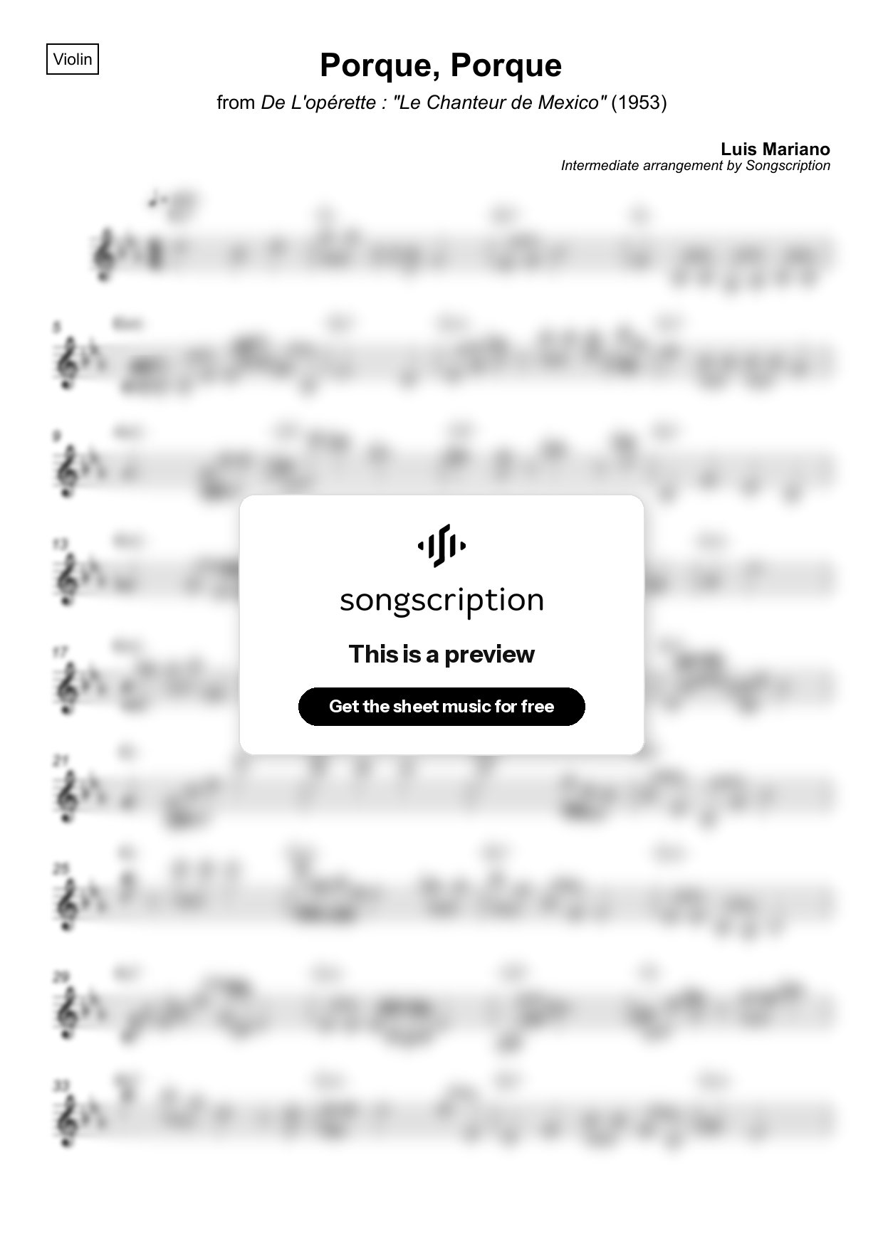 Intermediate Violin Sheet Music for "Porque, Porque" by Luis Mariano