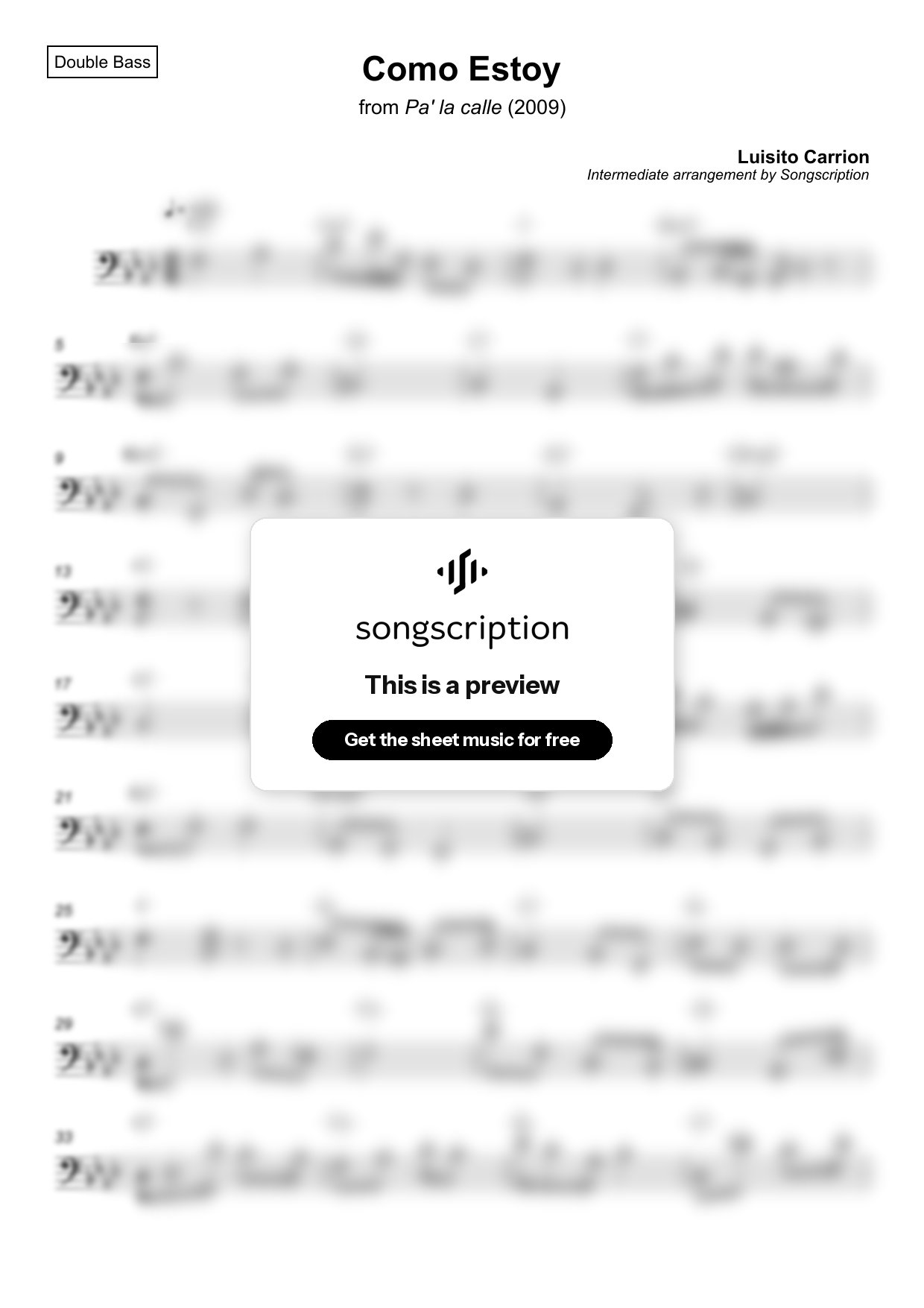 Intermediate Double Bass Sheet Music for "Como Estoy" by Luisito Carrion