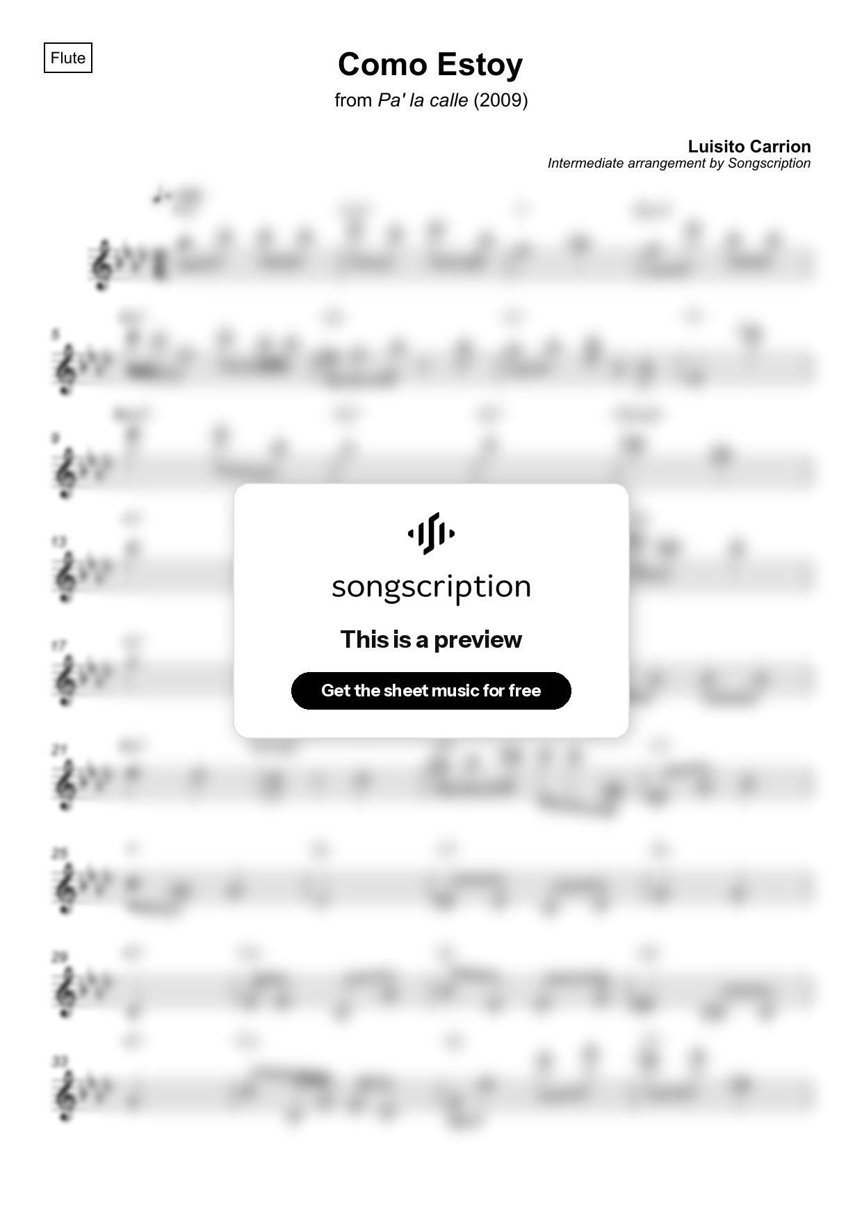 Intermediate Flute Sheet Music for "Como Estoy" by Luisito Carrion